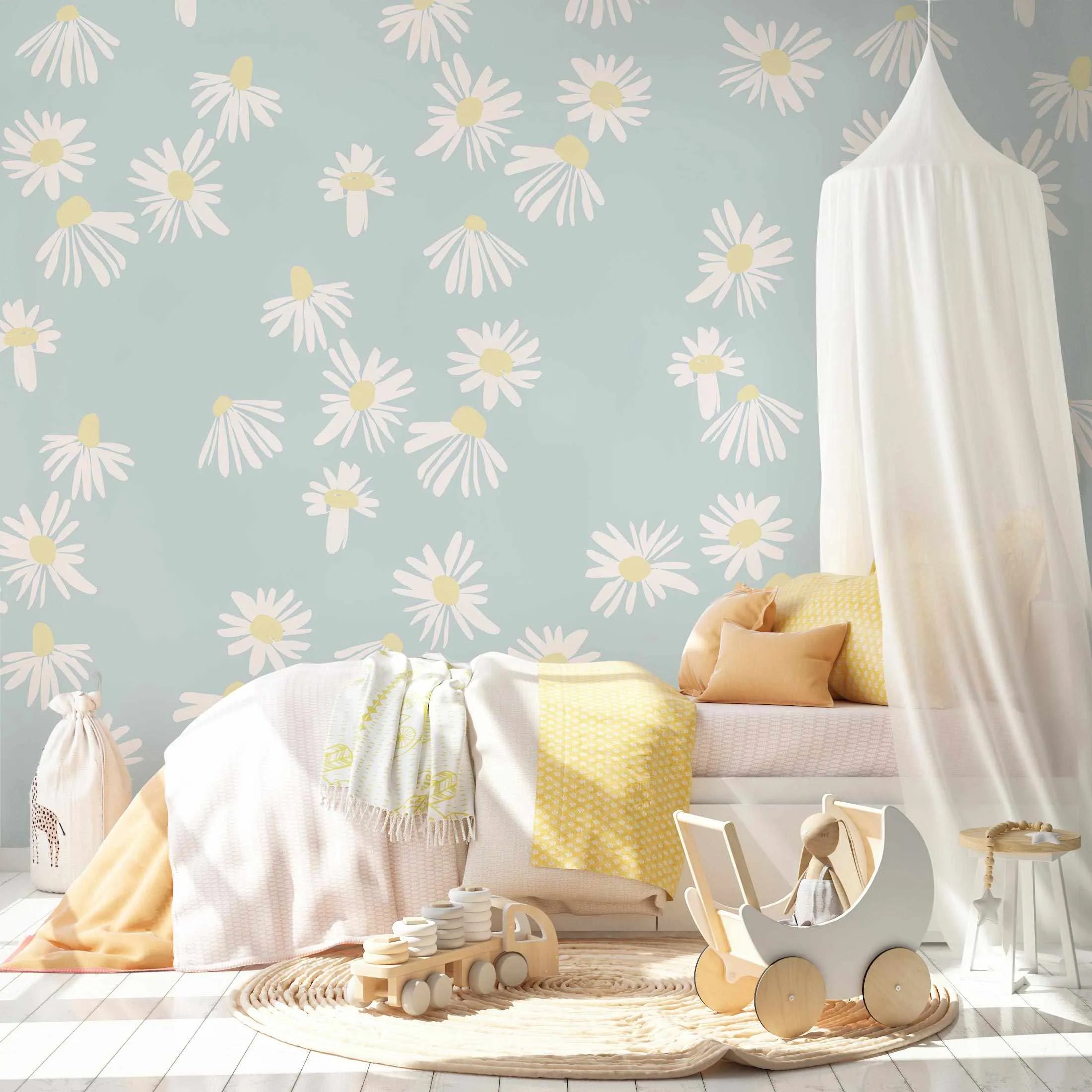 Sweet Daisy Flower Wallpaper-Wallpaper-Buy Kids Removable Wallpaper Online Our Custom Made Children√¢‚Ç¨‚Ñ¢s Wallpapers Are A Fun Way To Decorate And Enhance Boys Bedroom Decor And Girls Bedrooms They Are An Amazing Addition To Your Kids Bedroom Walls Our Collection of Kids Wallpaper Is Sure To Transform Your Kids Rooms Interior Style From Pink Wallpaper To Dinosaur Wallpaper Even Marble Wallpapers For Teen Boys Shop Peel And Stick Wallpaper Online Today With Olive et Oriel