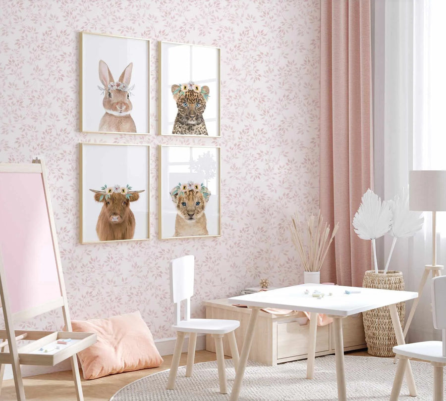 Sweet Leaves In Dusty Pink Wallpaper-Wallpaper-Buy Kids Removable Wallpaper Online Our Custom Made Children√¢‚Ç¨‚Ñ¢s Wallpapers Are A Fun Way To Decorate And Enhance Boys Bedroom Decor And Girls Bedrooms They Are An Amazing Addition To Your Kids Bedroom Walls Our Collection of Kids Wallpaper Is Sure To Transform Your Kids Rooms Interior Style From Pink Wallpaper To Dinosaur Wallpaper Even Marble Wallpapers For Teen Boys Shop Peel And Stick Wallpaper Online Today With Olive et Oriel