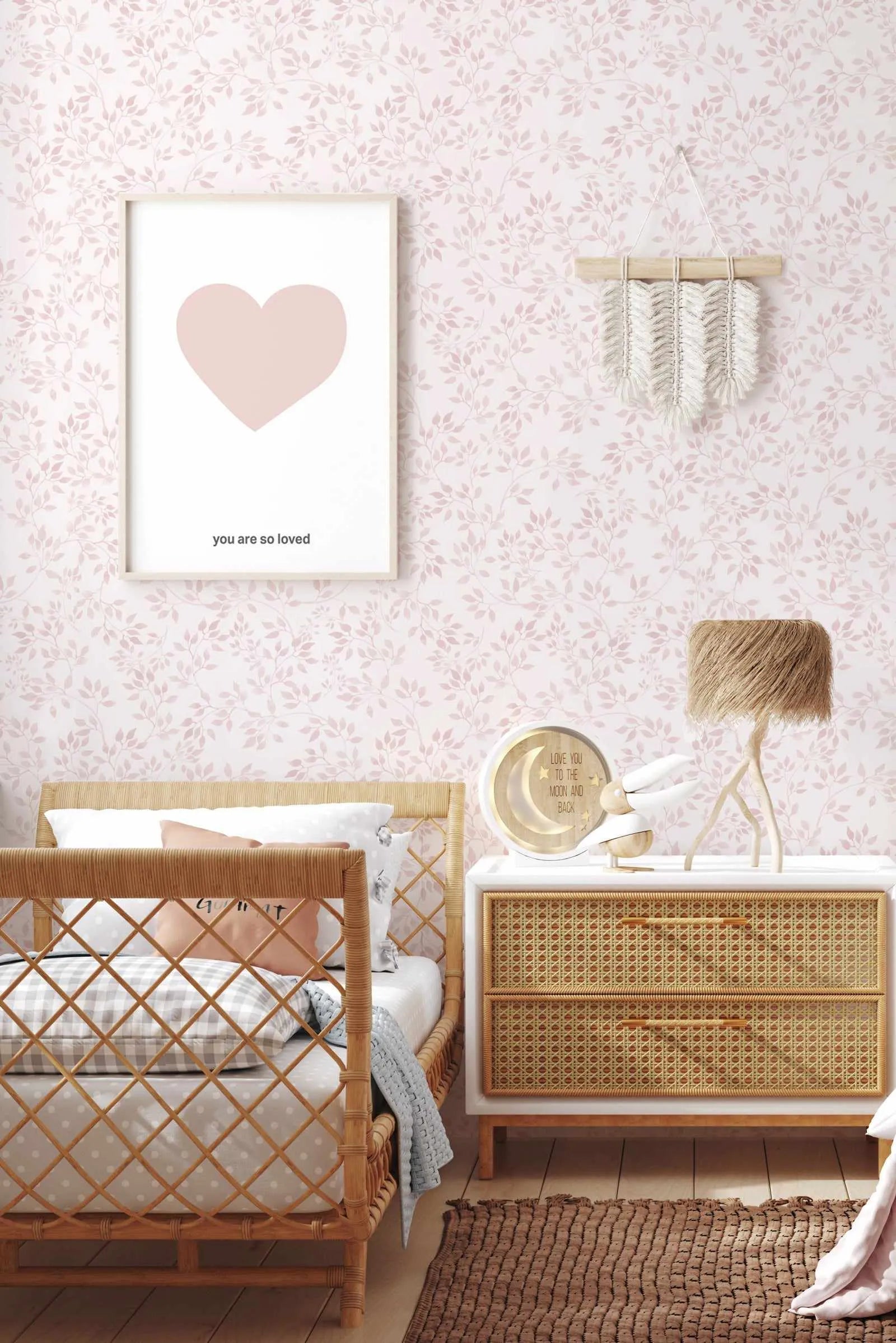 Sweet Leaves In Dusty Pink Wallpaper-Wallpaper-Buy Kids Removable Wallpaper Online Our Custom Made Children√¢‚Ç¨‚Ñ¢s Wallpapers Are A Fun Way To Decorate And Enhance Boys Bedroom Decor And Girls Bedrooms They Are An Amazing Addition To Your Kids Bedroom Walls Our Collection of Kids Wallpaper Is Sure To Transform Your Kids Rooms Interior Style From Pink Wallpaper To Dinosaur Wallpaper Even Marble Wallpapers For Teen Boys Shop Peel And Stick Wallpaper Online Today With Olive et Oriel