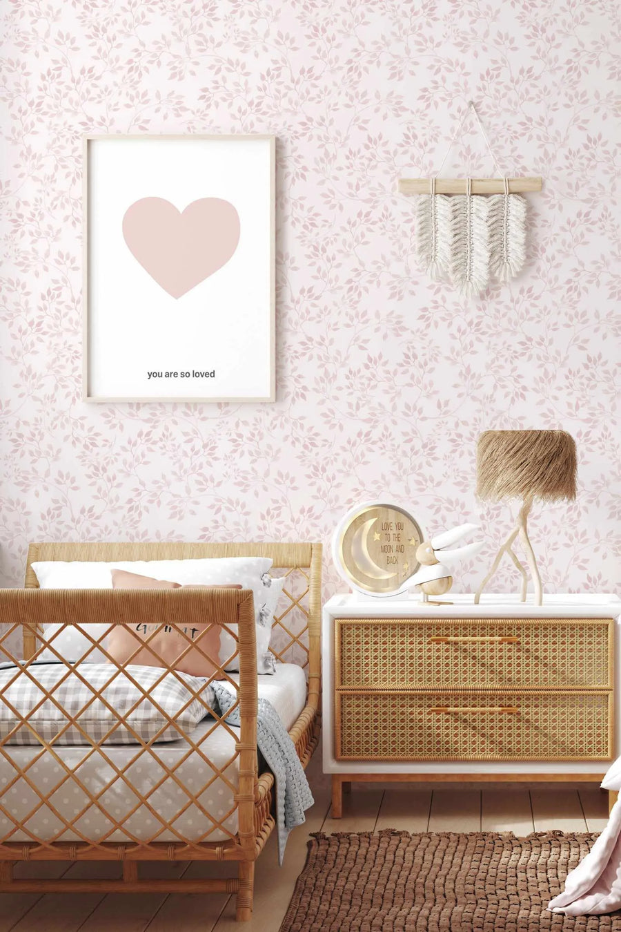 Sweet Leaves In Dusty Pink Wallpaper-Wallpaper-Buy Kids Removable Wallpaper Online Our Custom Made Children√¢‚Ç¨‚Ñ¢s Wallpapers Are A Fun Way To Decorate And Enhance Boys Bedroom Decor And Girls Bedrooms They Are An Amazing Addition To Your Kids Bedroom Walls Our Collection of Kids Wallpaper Is Sure To Transform Your Kids Rooms Interior Style From Pink Wallpaper To Dinosaur Wallpaper Even Marble Wallpapers For Teen Boys Shop Peel And Stick Wallpaper Online Today With Olive et Oriel