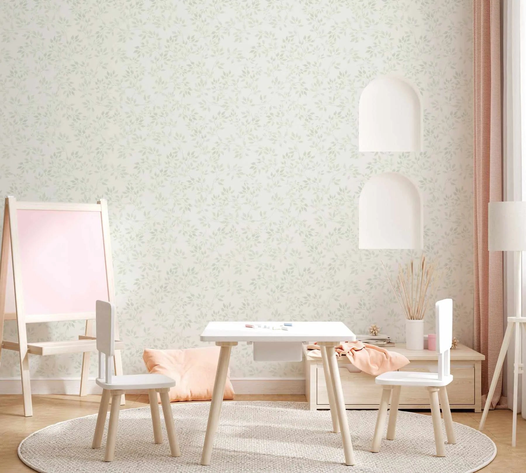 Sweet Leaves In Sage Wallpaper-Wallpaper-Buy Kids Removable Wallpaper Online Our Custom Made Children√¢‚Ç¨‚Ñ¢s Wallpapers Are A Fun Way To Decorate And Enhance Boys Bedroom Decor And Girls Bedrooms They Are An Amazing Addition To Your Kids Bedroom Walls Our Collection of Kids Wallpaper Is Sure To Transform Your Kids Rooms Interior Style From Pink Wallpaper To Dinosaur Wallpaper Even Marble Wallpapers For Teen Boys Shop Peel And Stick Wallpaper Online Today With Olive et Oriel