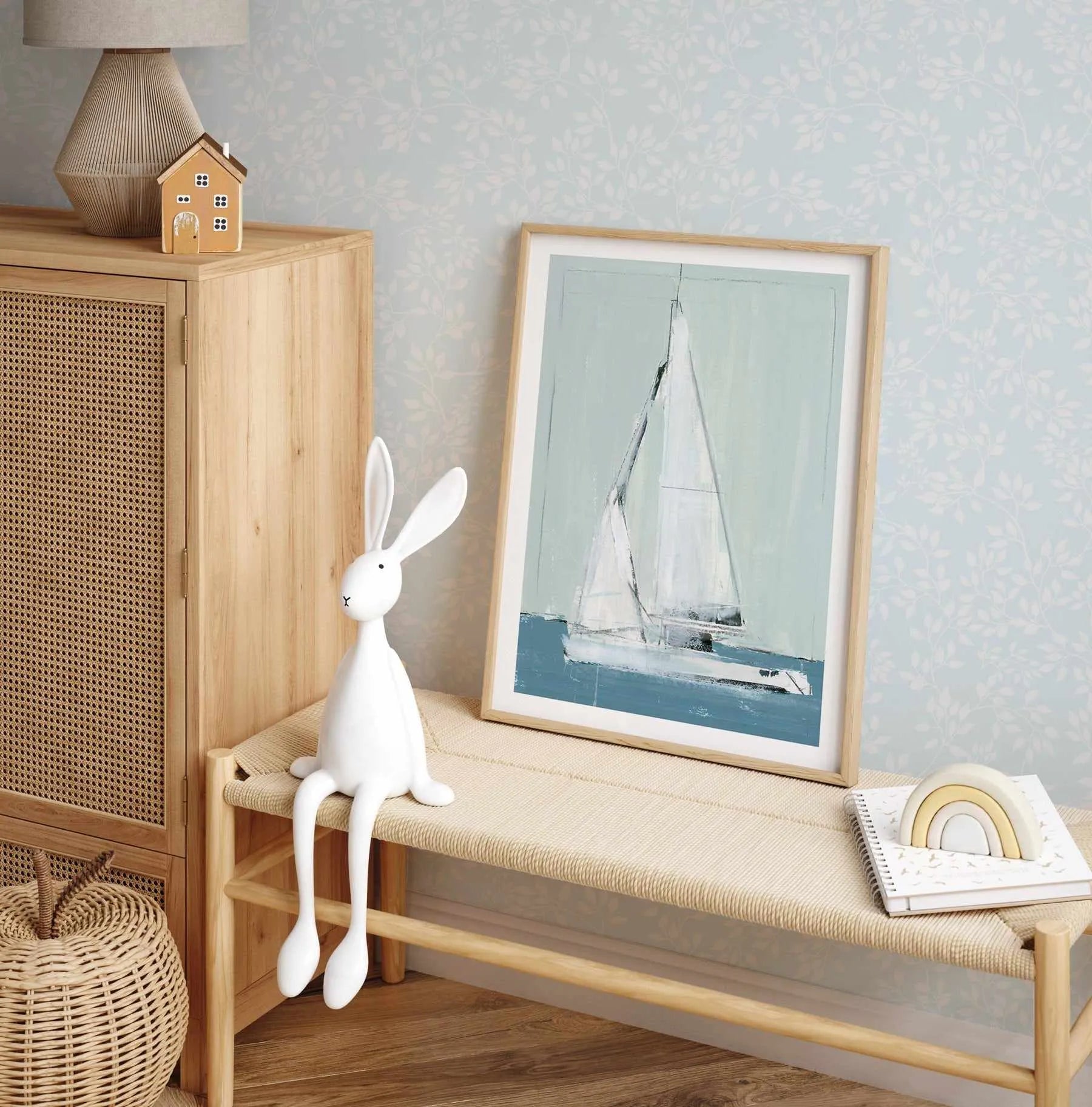 Sweet Leaves In Soft Blue Wallpaper-Wallpaper-Buy Kids Removable Wallpaper Online Our Custom Made Children√¢‚Ç¨‚Ñ¢s Wallpapers Are A Fun Way To Decorate And Enhance Boys Bedroom Decor And Girls Bedrooms They Are An Amazing Addition To Your Kids Bedroom Walls Our Collection of Kids Wallpaper Is Sure To Transform Your Kids Rooms Interior Style From Pink Wallpaper To Dinosaur Wallpaper Even Marble Wallpapers For Teen Boys Shop Peel And Stick Wallpaper Online Today With Olive et Oriel