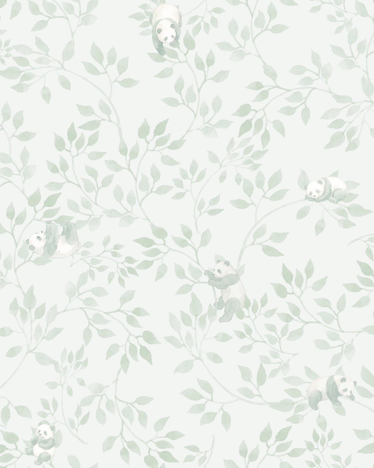 Sweet Pandas In Sage Wallpaper