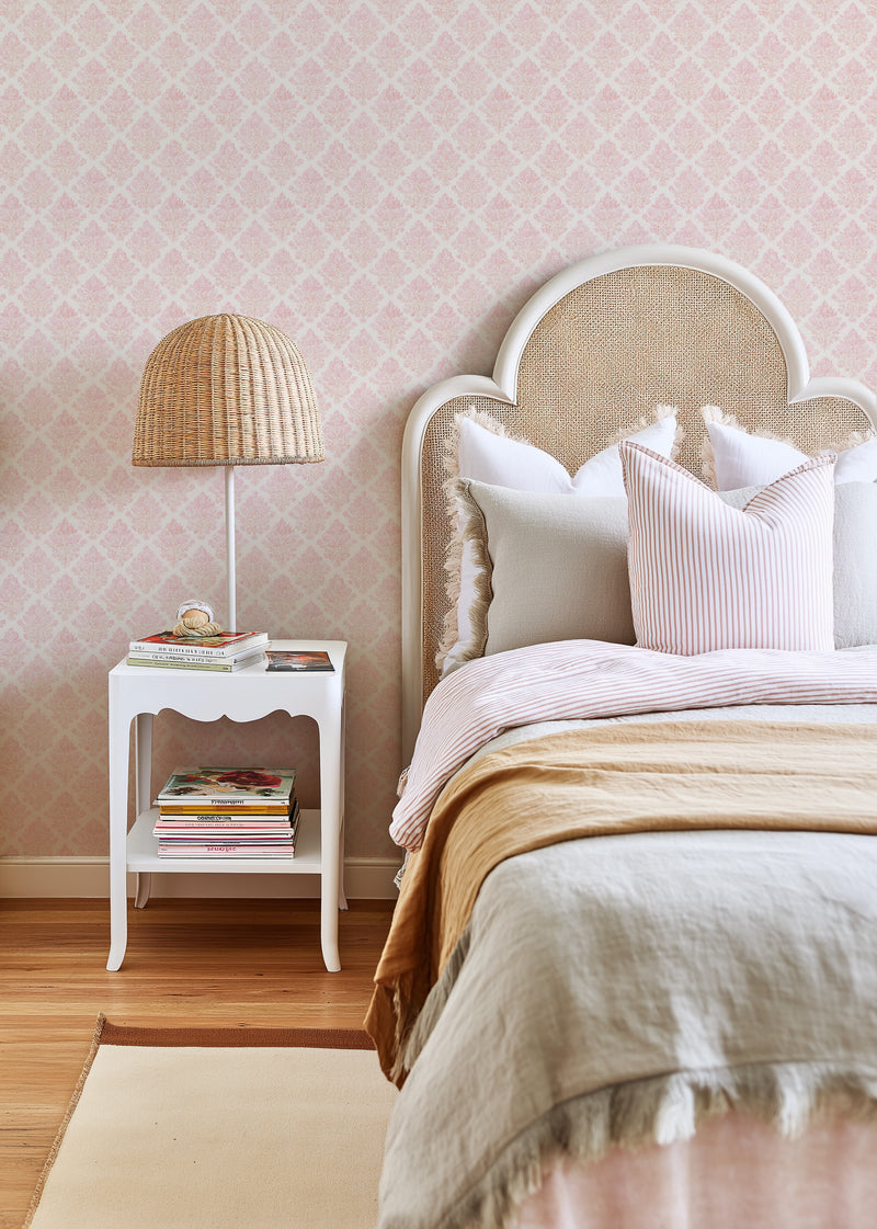 Sweet Château in Pink Wallpaper from Olive et Oriel where you can shop wallpaper and artworks online