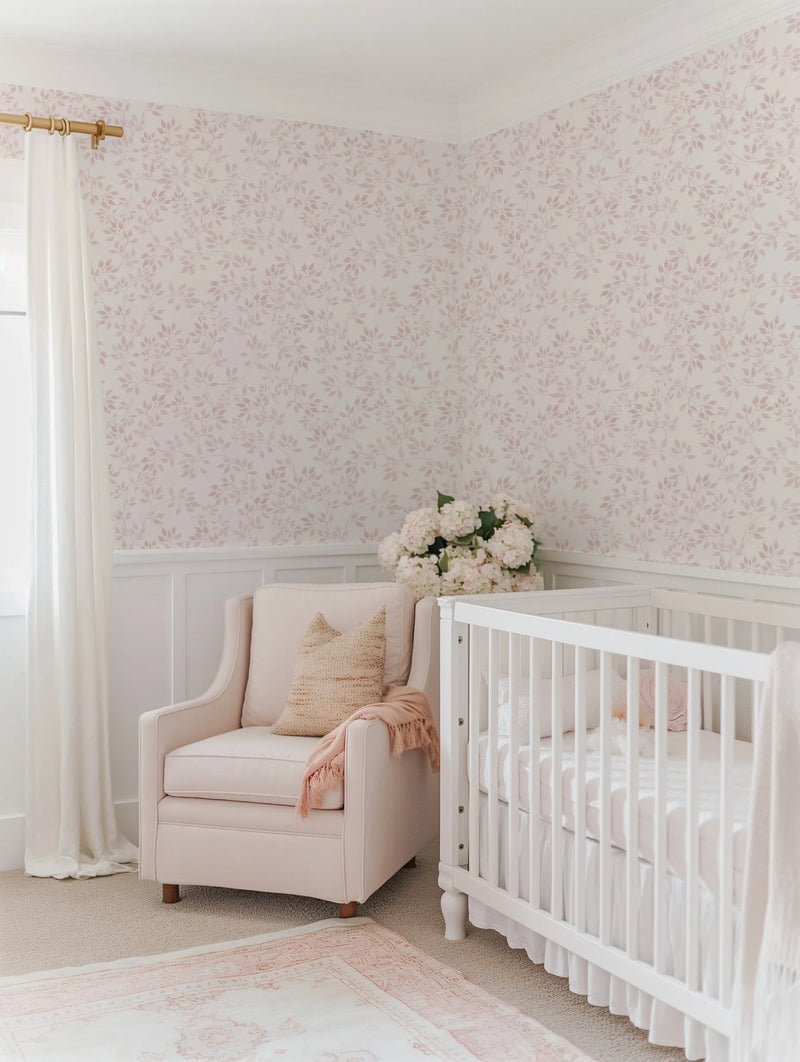 Sweet Leaves In Dusty Pink Wallpaper from Olive et Oriel where you can shop wallpaper and artworks online