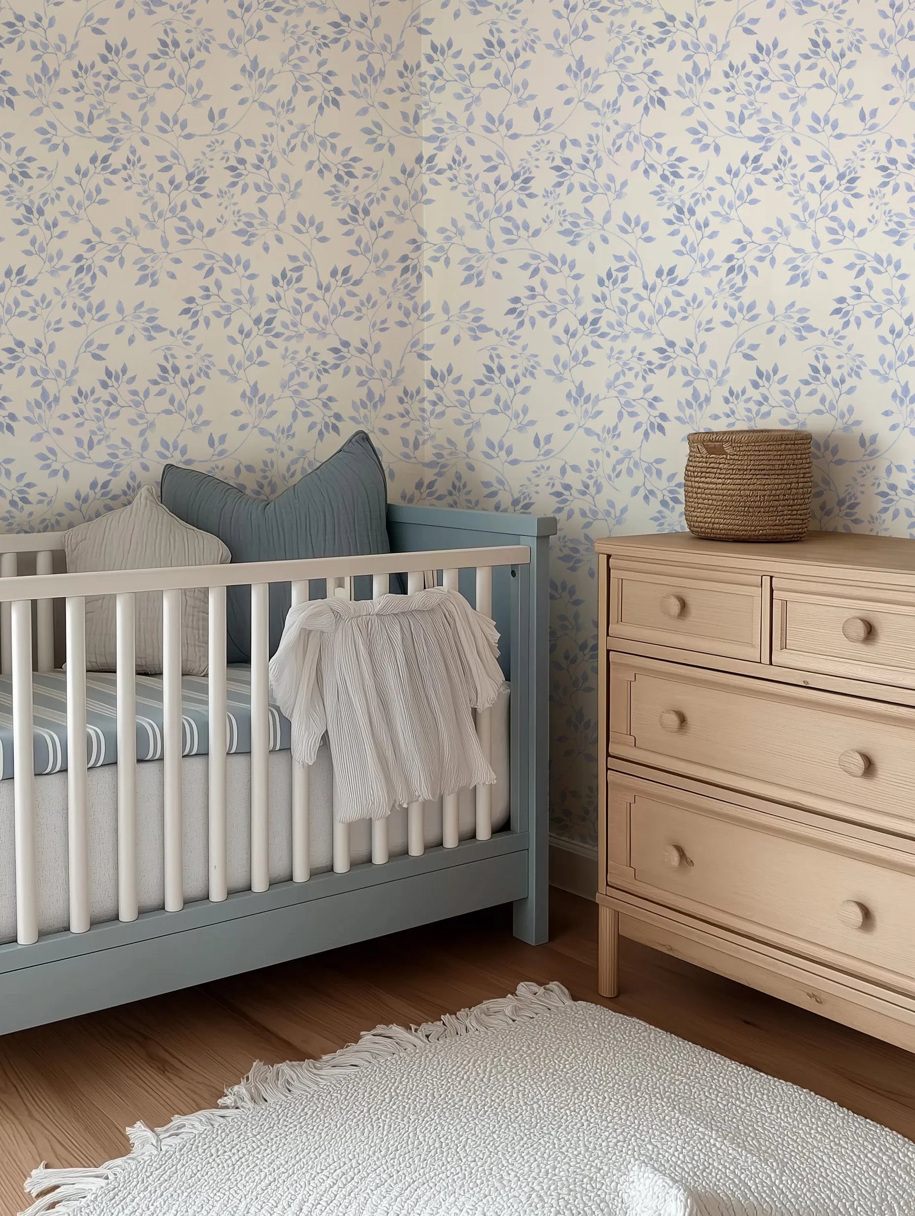 Sweet Leaves Navy Blue Wallpaper from Olive et Oriel where you can shop wallpaper and artworks online