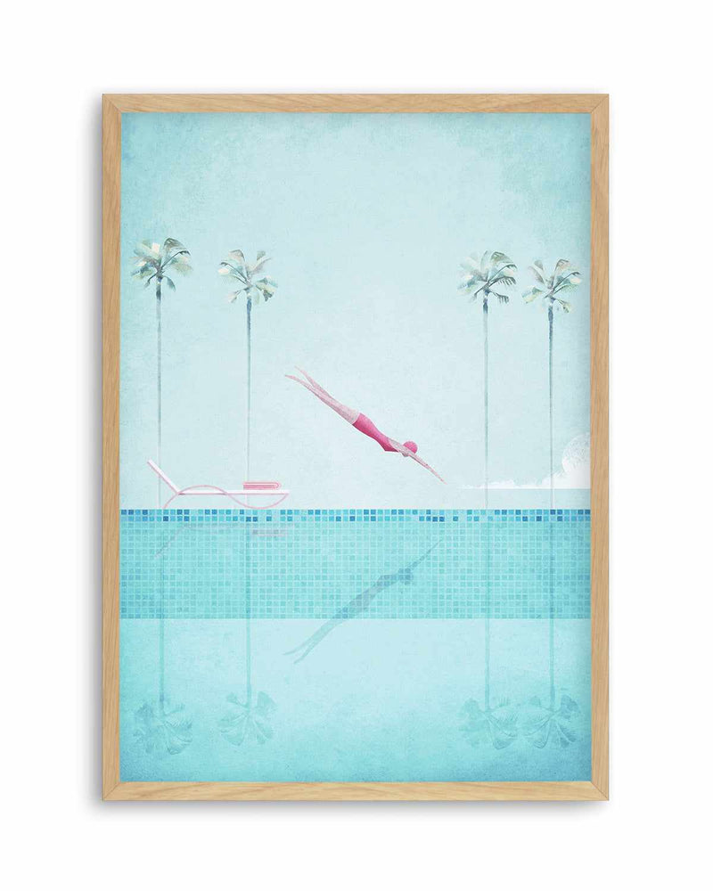 Swimming Pool, Diver and Palms by Henry Rivers Art Print