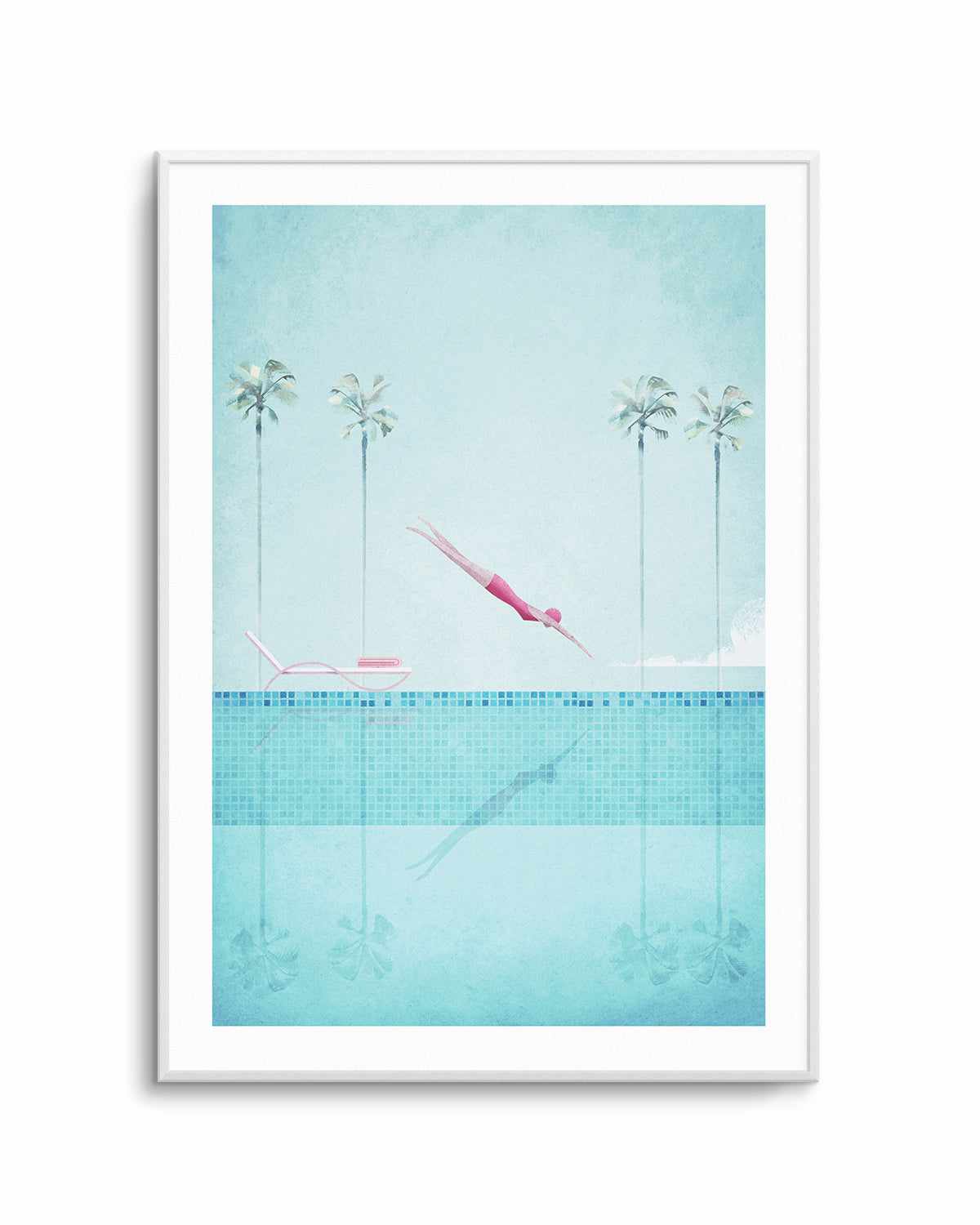 Swimming Pool, Diver and Palms by Henry Rivers Art Print