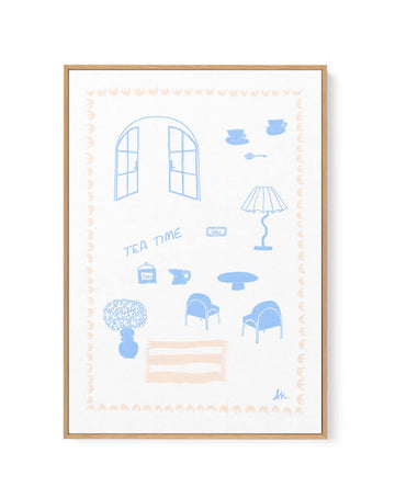 Tea Time Blue Pink by Anne Korako | Framed Canvas Art Print from Olive et Oriel where you can shop wallpaper and artworks online
