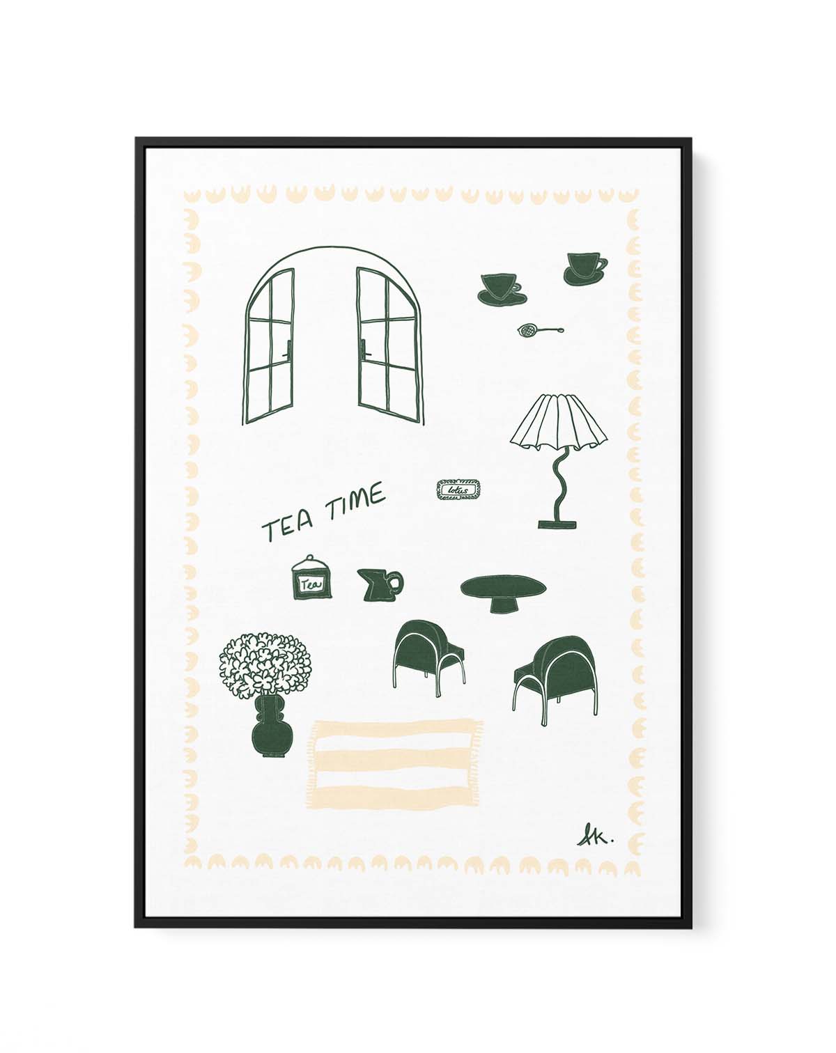 Tea Time Green Beige by Anne Korako | Framed Canvas Art Print from Olive et Oriel where you can shop wallpaper and artworks online