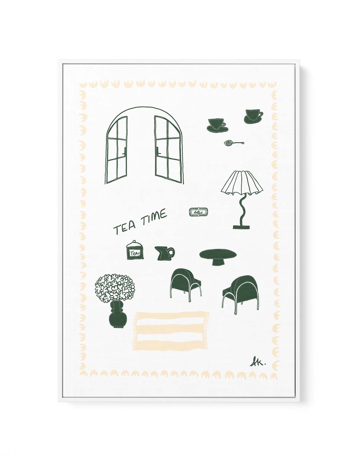 Tea Time Green Beige by Anne Korako | Framed Canvas Art Print from Olive et Oriel where you can shop wallpaper and artworks online