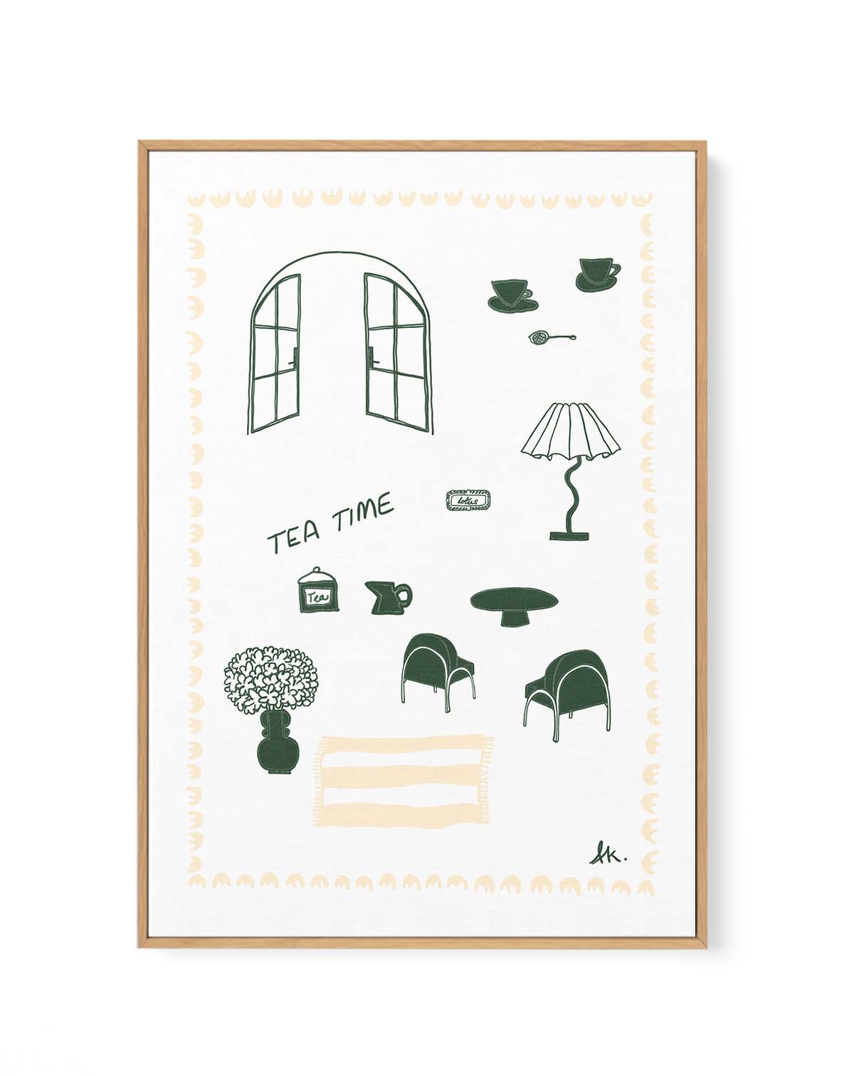Tea Time Green Beige by Anne Korako | Framed Canvas Art Print from Olive et Oriel where you can shop wallpaper and artworks online