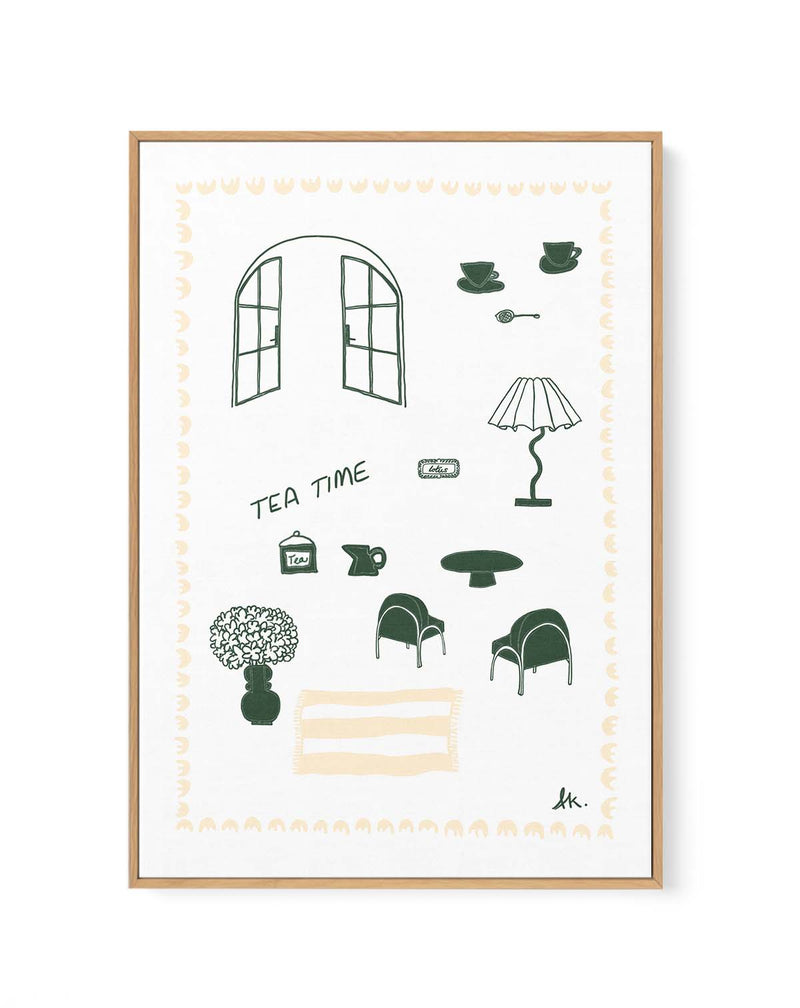 Tea Time Green Beige by Anne Korako | Framed Canvas Art Print