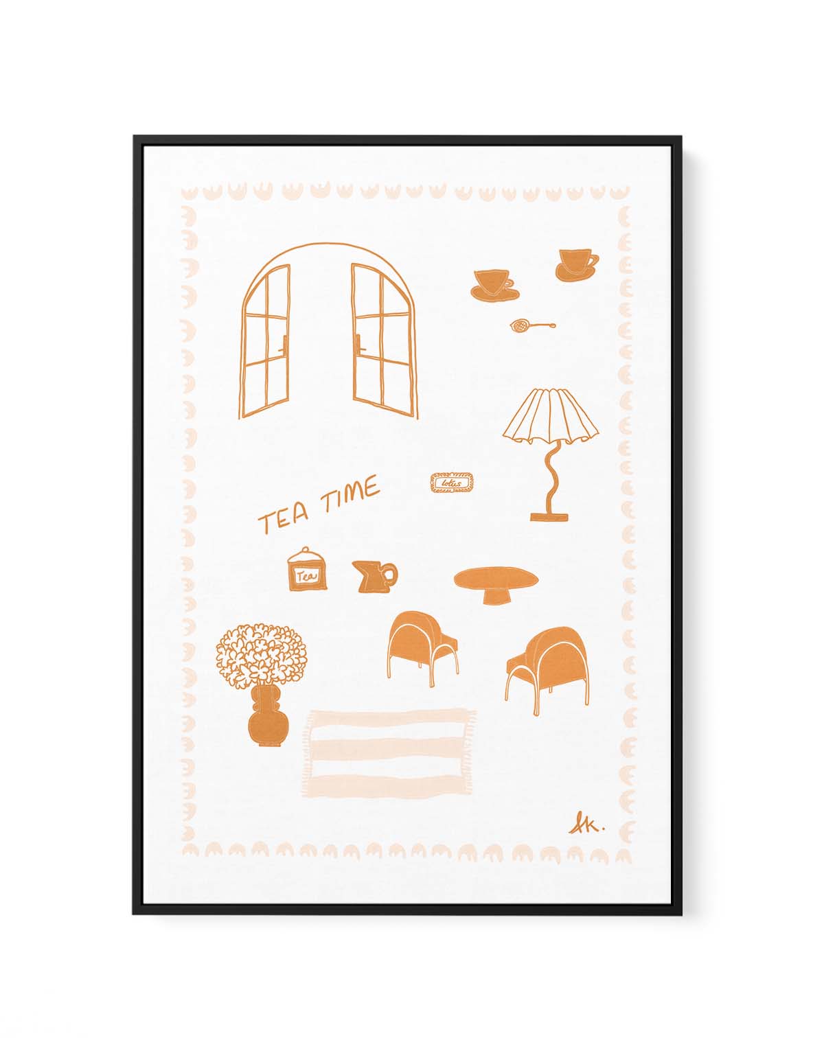 Tea Time Tan Pink by Anne Korako | Framed Canvas Art Print