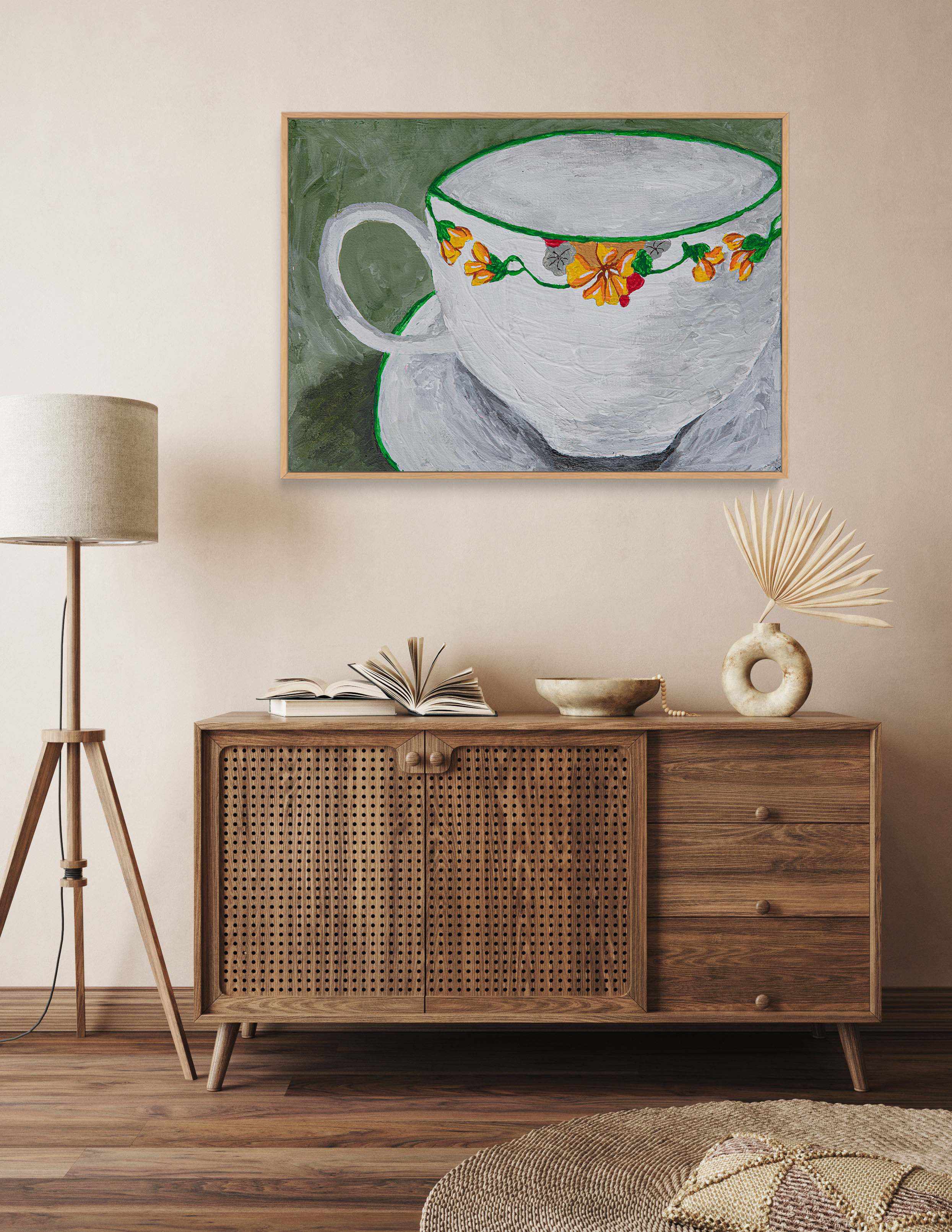 Teacup With Flowers by Dale Hefer | Framed Canvas Art Print from Olive et Oriel where you can shop wallpaper and artworks online