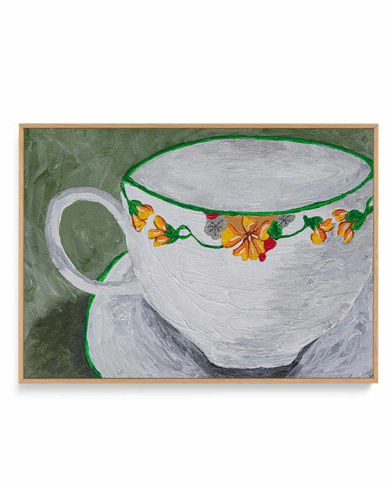 Teacup With Flowers by Dale Hefer | Framed Canvas Art Print