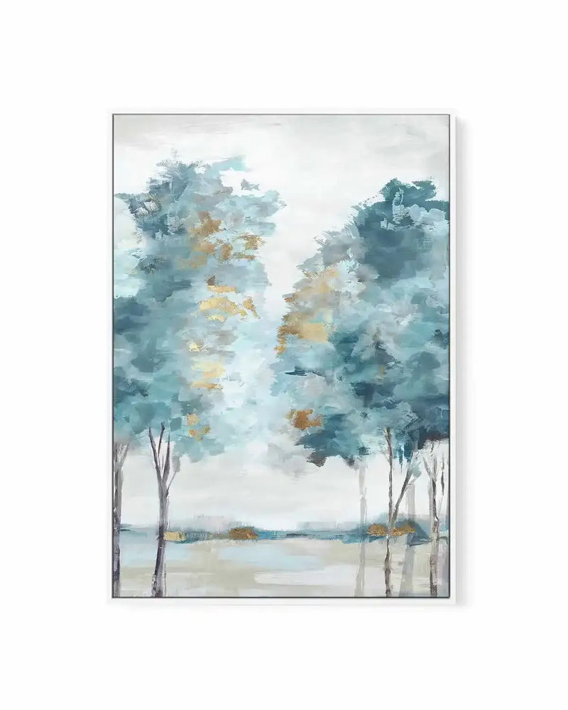 Teal Blue Forest I | Framed Canvas Art Print from Olive et Oriel where you can shop wallpaper and artworks online