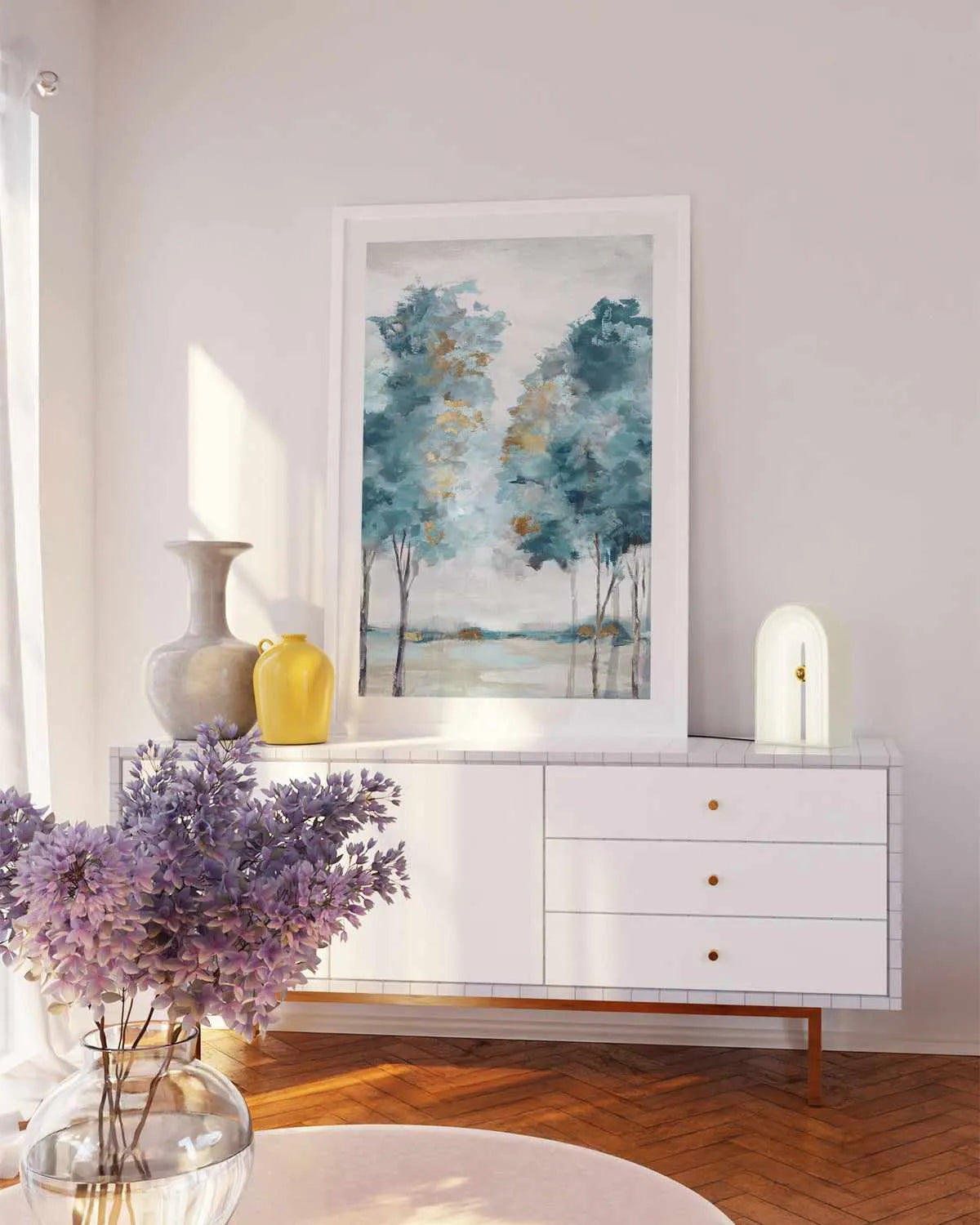 Teal Blue Forest I Art Print from Olive et Oriel where you can shop wallpaper and artworks online