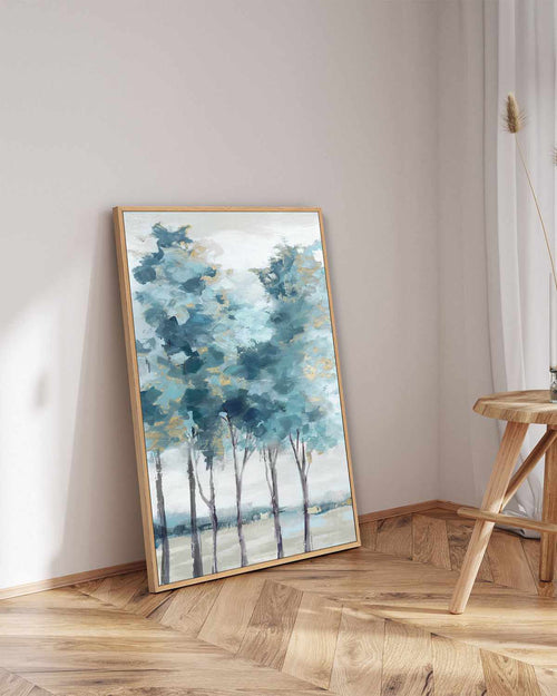 Teal Blue Forest II | Framed Canvas Art Print