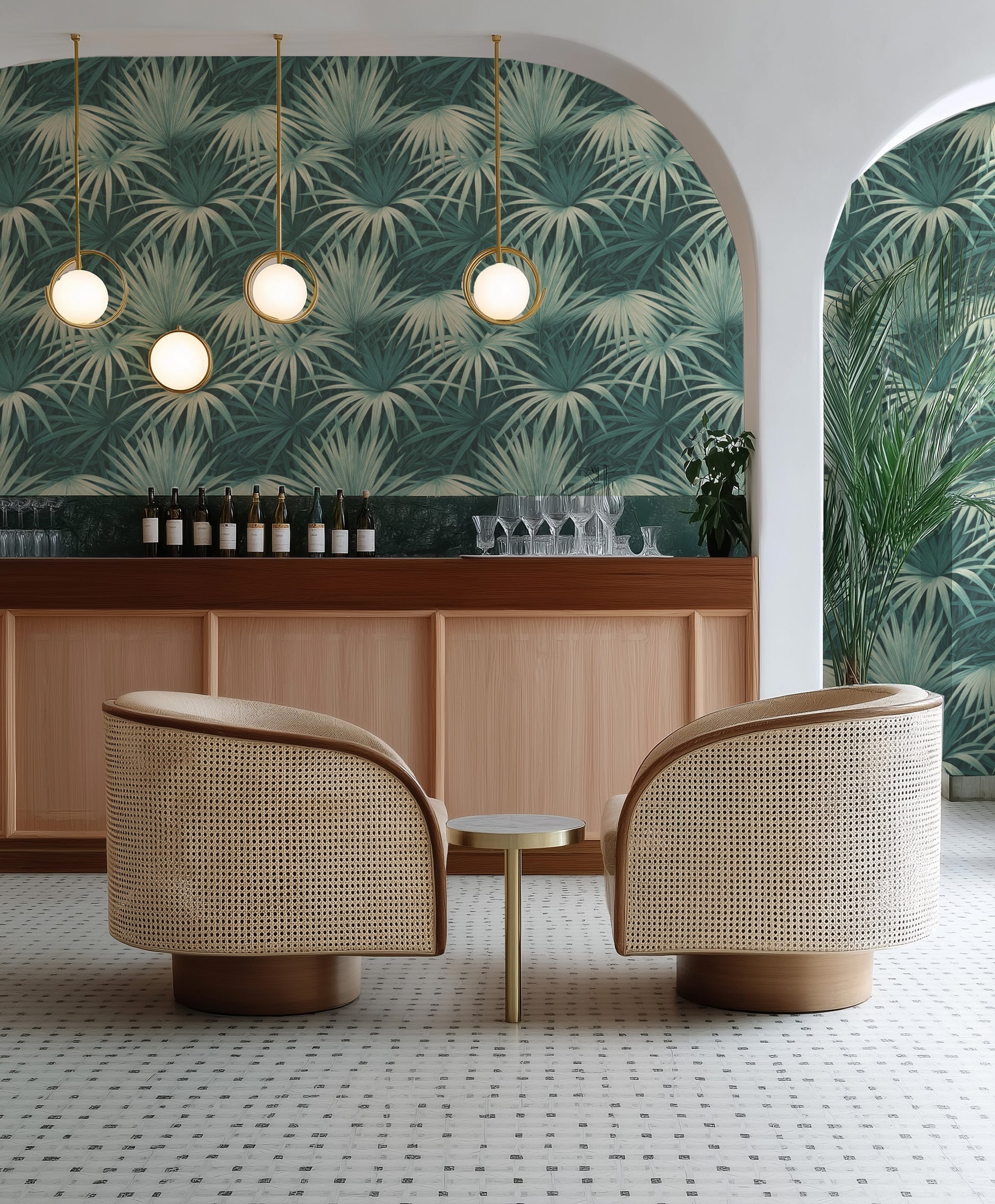 Teal Palm Frond Commercial Vinyl Wallpaper from Olive et Oriel where you can shop wallpaper and artworks online