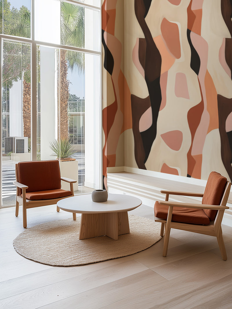 Terra Cotta Abstract in Red & Beige Commercial Vinyl Wallpaper from Olive et Oriel where you can shop wallpaper and artworks online