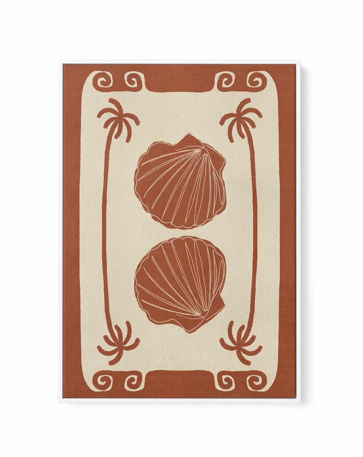 Terracotta Seashell Stories by Shatha Al Dafai | Framed Canvas Art Print from Olive et Oriel where you can shop wallpaper and artworks online