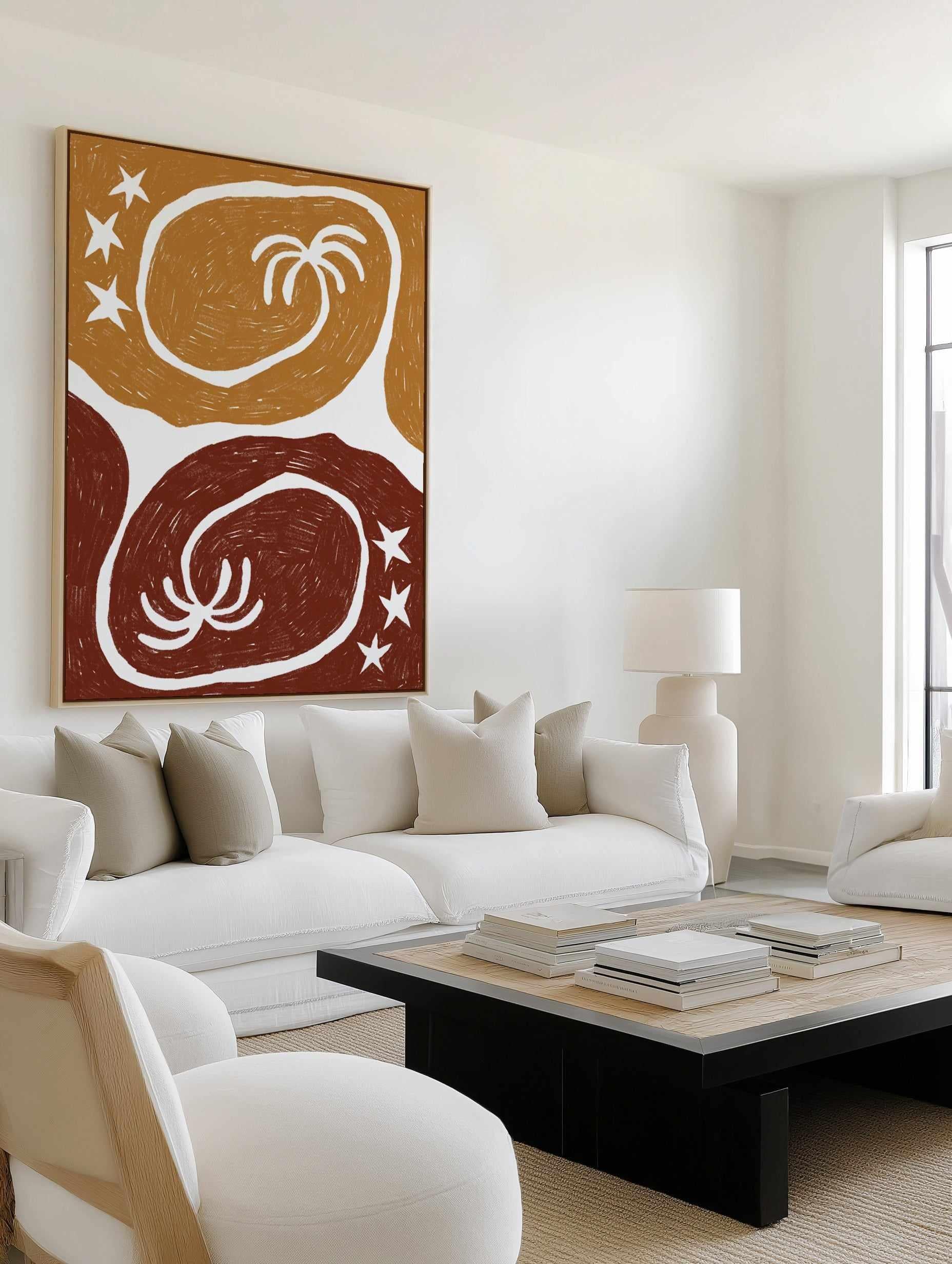 The Palm Tree Twins by Shatha Al Dafai | Framed Canvas Art Print from Olive et Oriel where you can shop wallpaper and artworks online