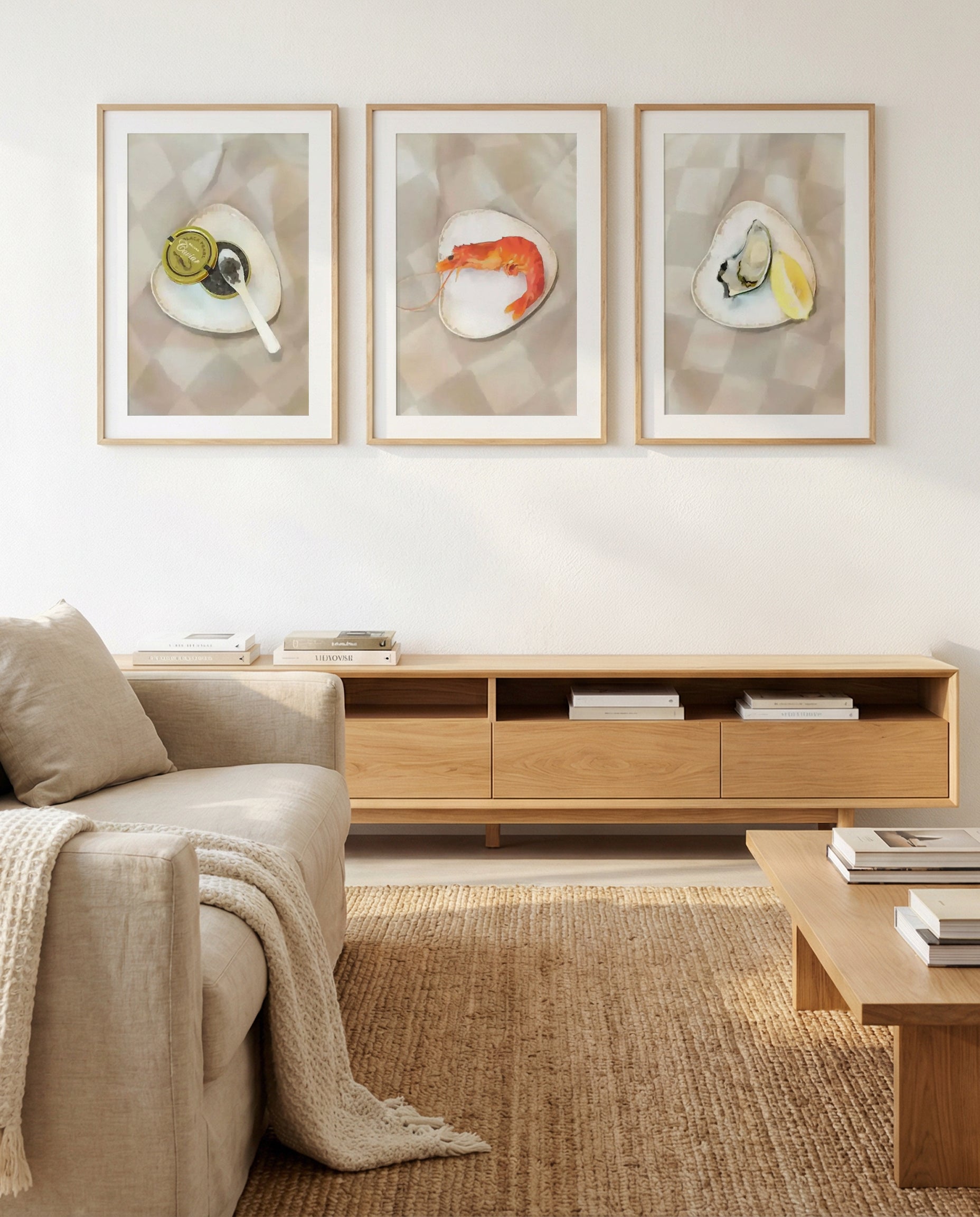 The Caviar, The Prawn & The Oyster | 3 Piece Wall Art Set