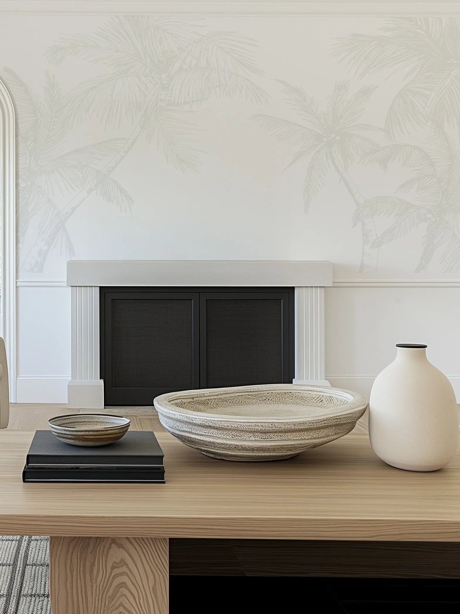 The Palms Wallpaper in Grey from Olive et Oriel where you can shop wallpaper and artworks online