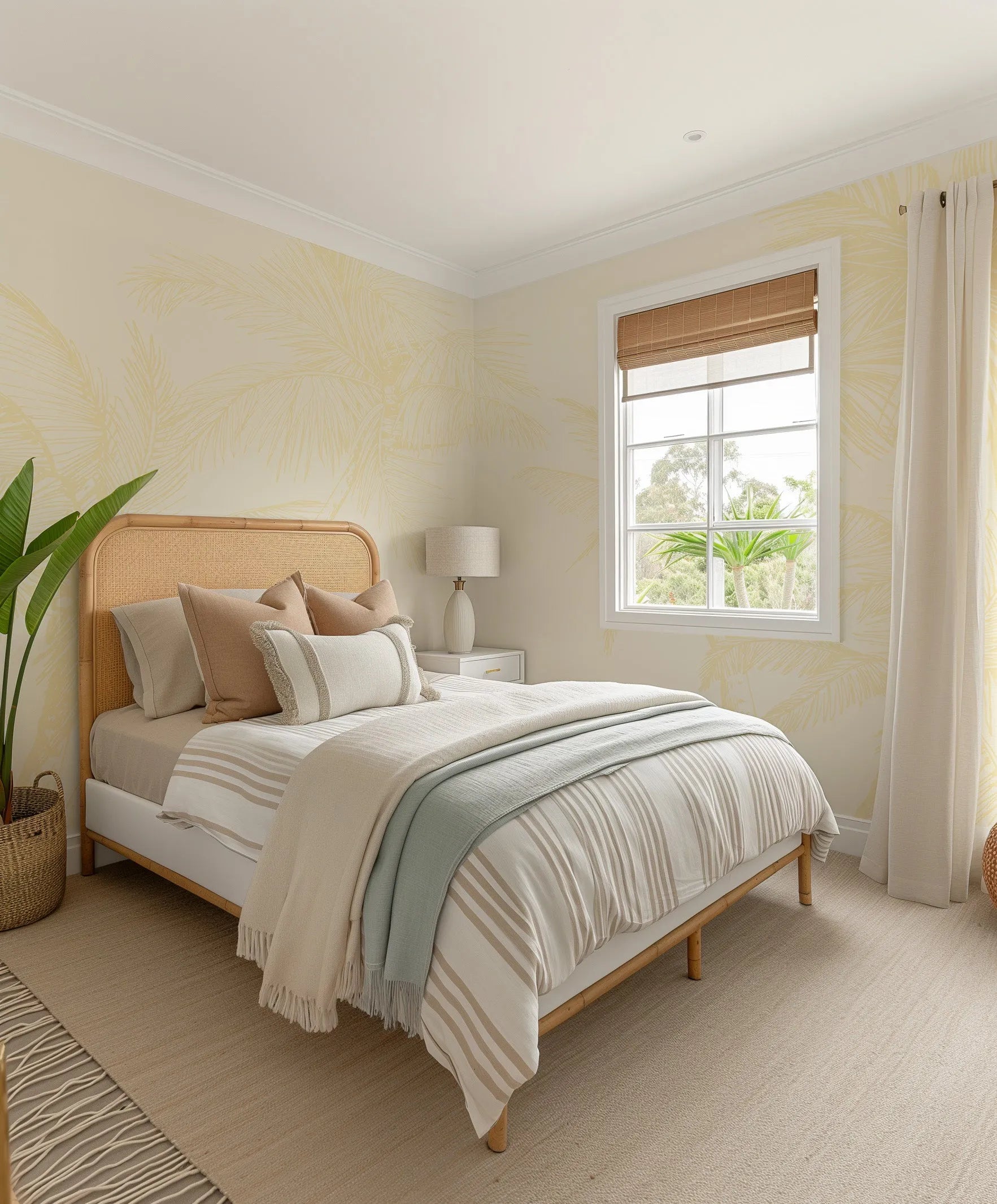 The Palms Wallpaper in Lemon from Olive et Oriel where you can shop wallpaper and artworks online