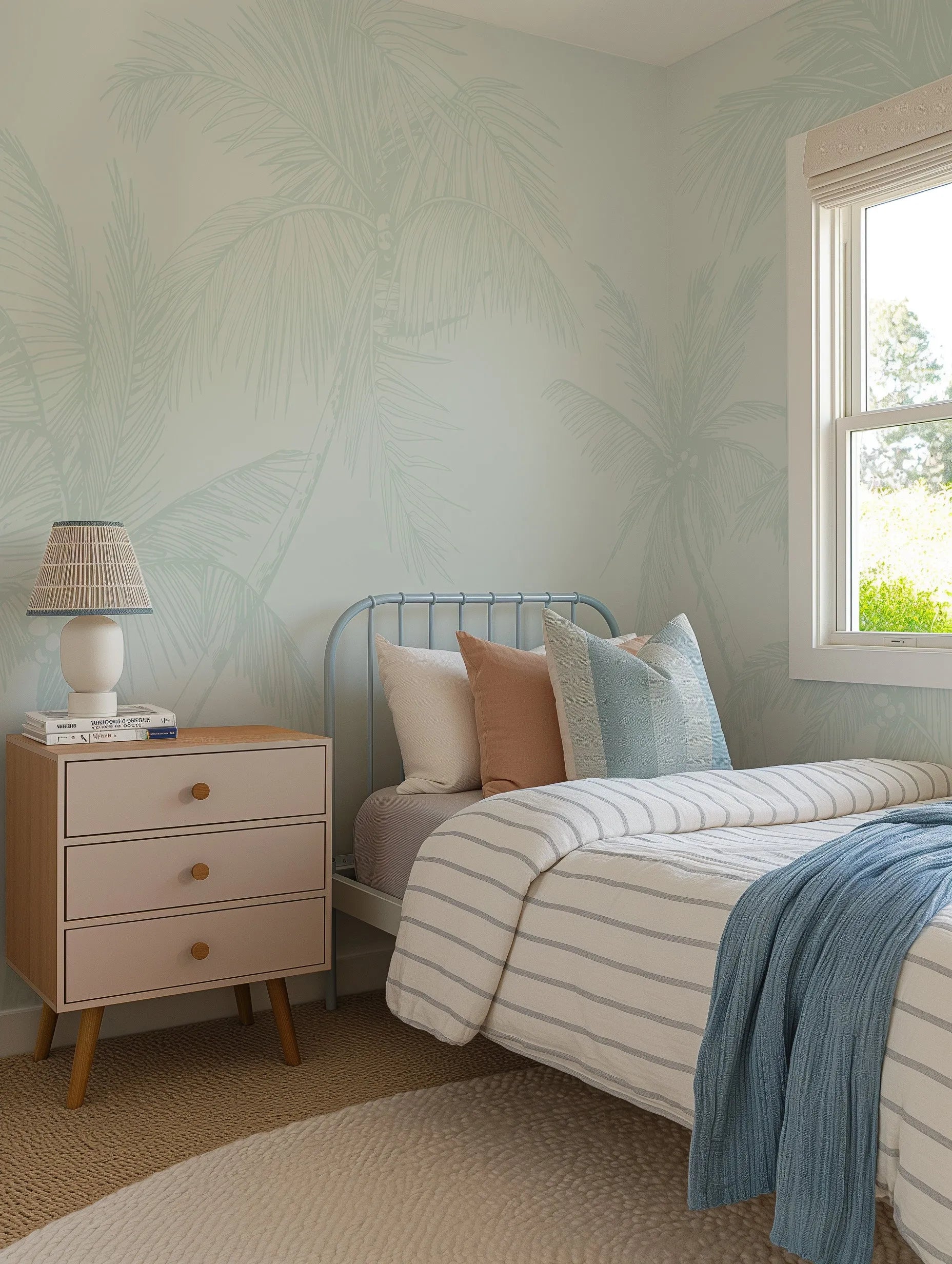 The Palms Wallpaper in Seafoam from Olive et Oriel where you can shop wallpaper and artworks online