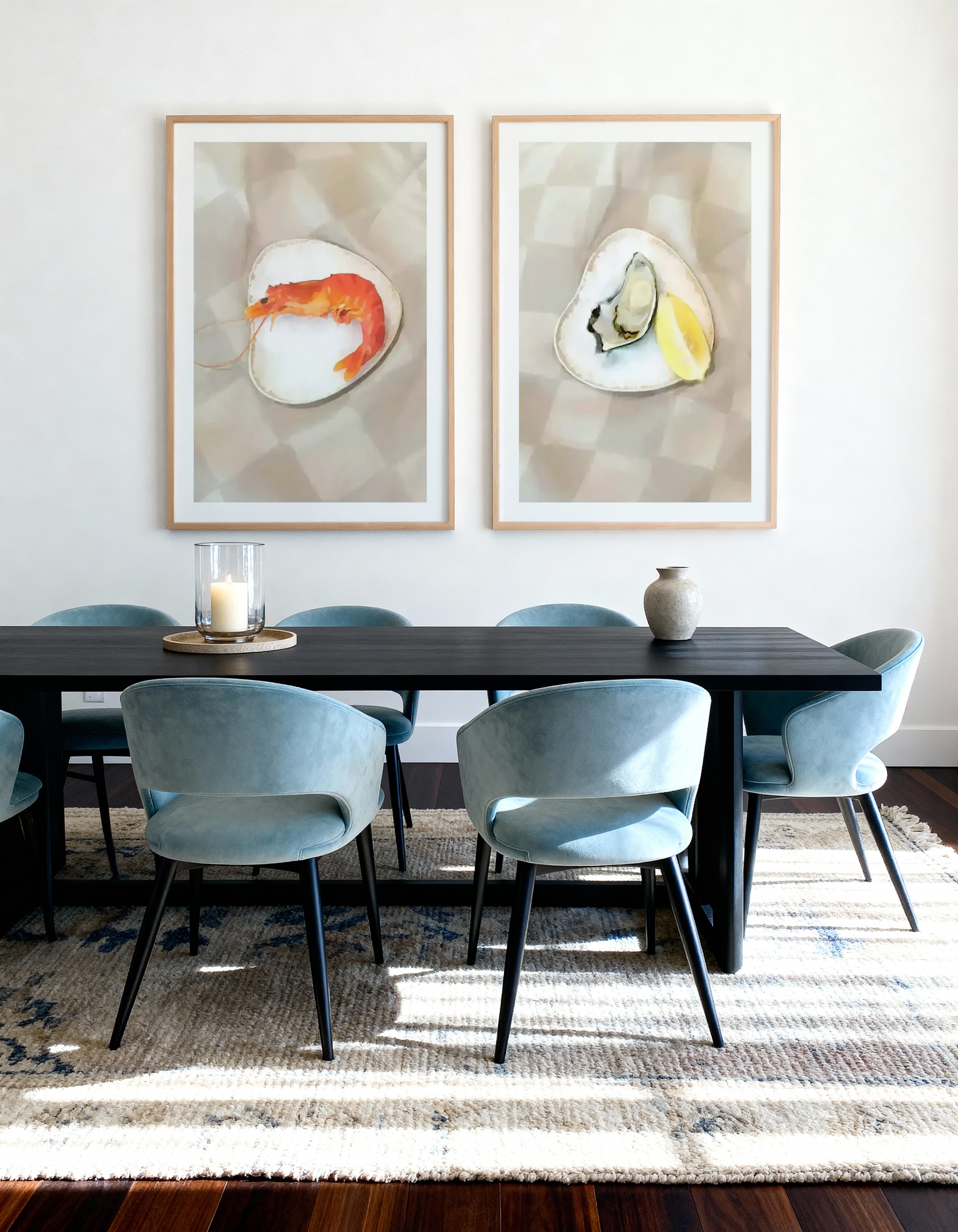The Prawn & The Oyster Art Print Set of 2 | Matching Wall Art