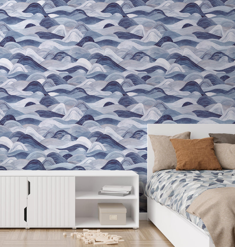 Rolling Sea in Blue Wallpaper