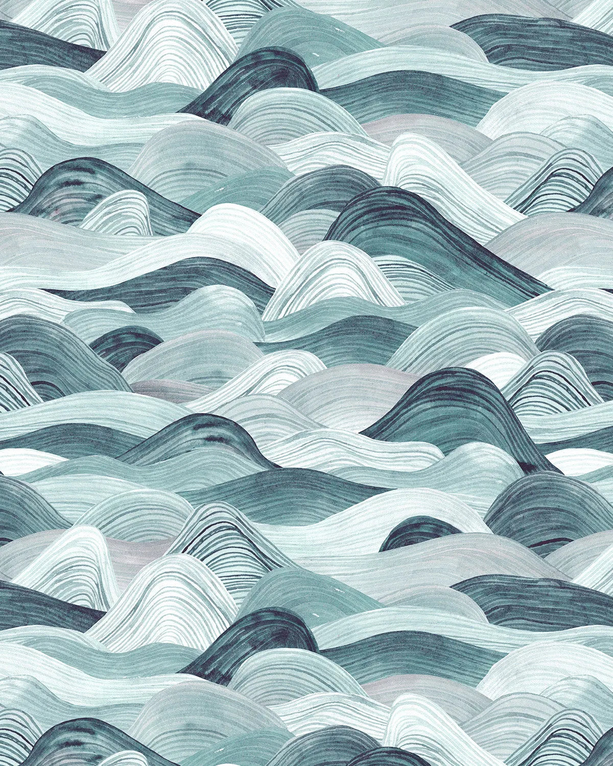 The Rolling Sea in Teal Wallpaper from Olive et Oriel where you can shop wallpaper and artworks online