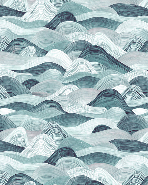 The Rolling Sea in Teal Wallpaper