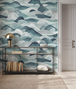 The Rolling Sea in Teal Wallpaper
