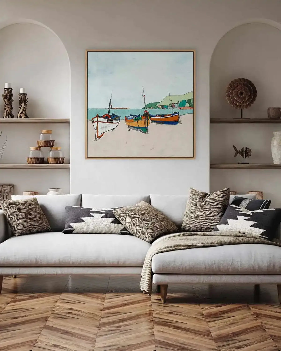 Three Boats | Framed Canvas Art Print from Olive et Oriel where you can shop wallpaper and artworks online