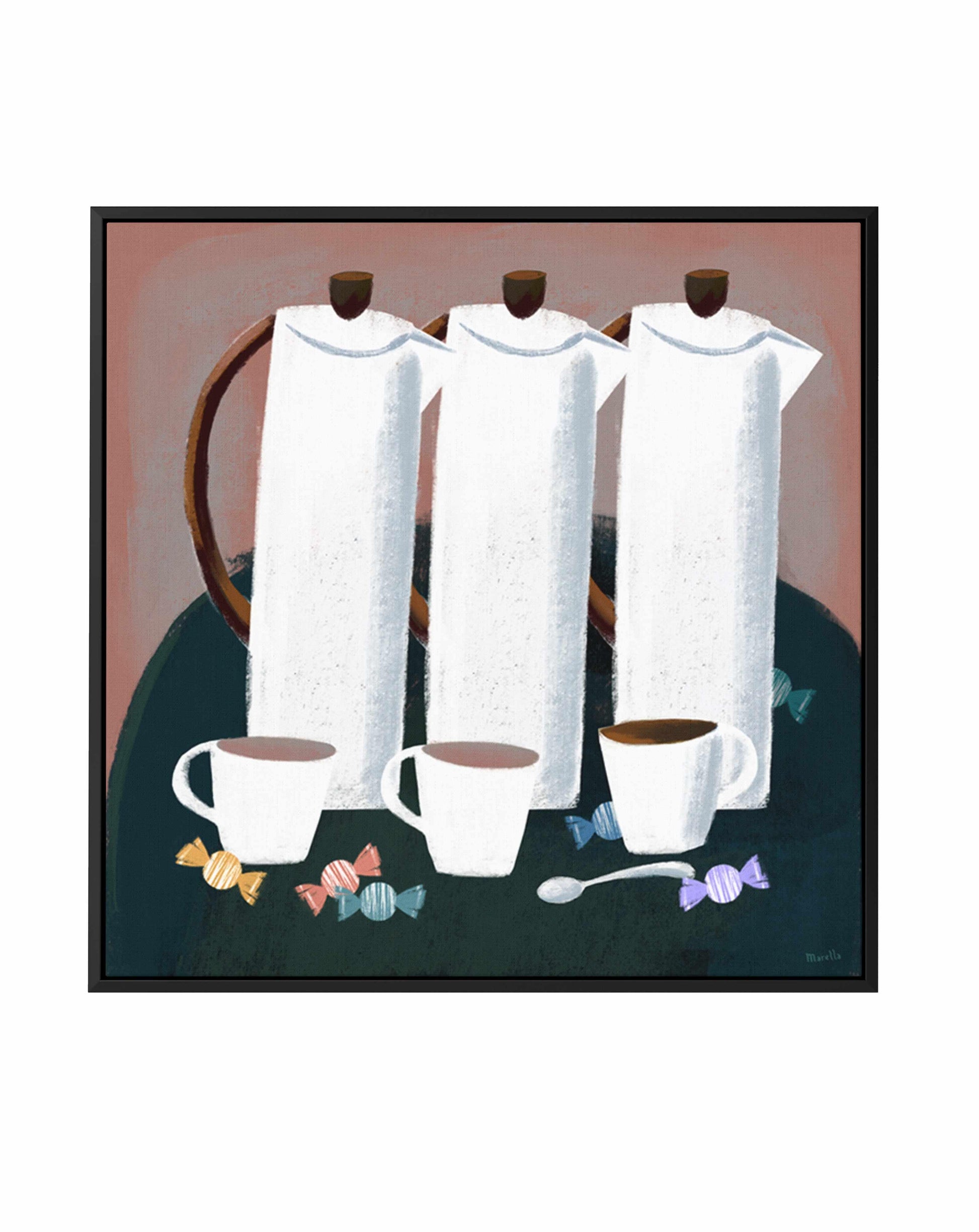 Three Coffee Jugs by Marco Marella | Framed Canvas Art Print from Olive et Oriel where you can shop wallpaper and artworks online