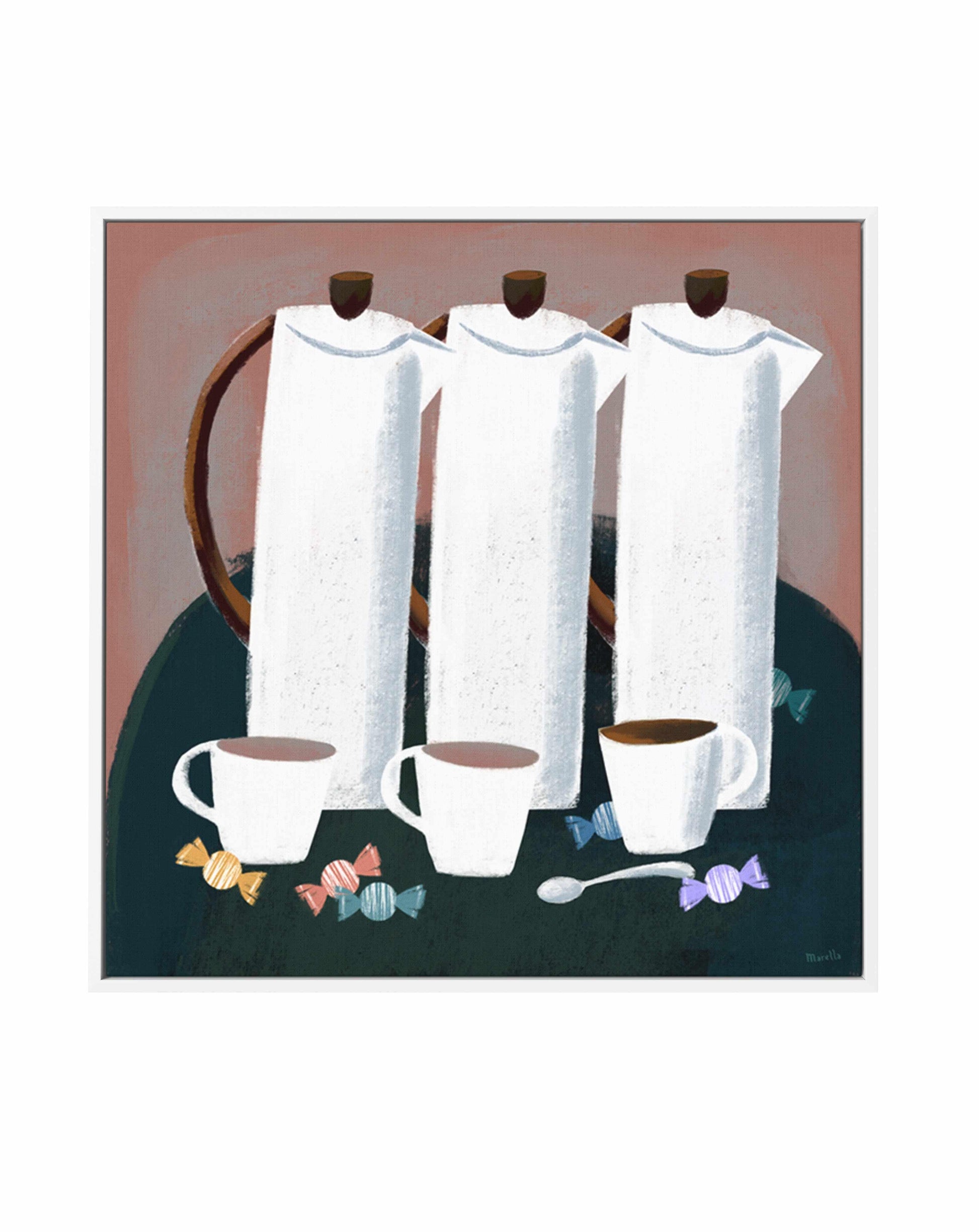 Three Coffee Jugs by Marco Marella | Framed Canvas Art Print from Olive et Oriel where you can shop wallpaper and artworks online