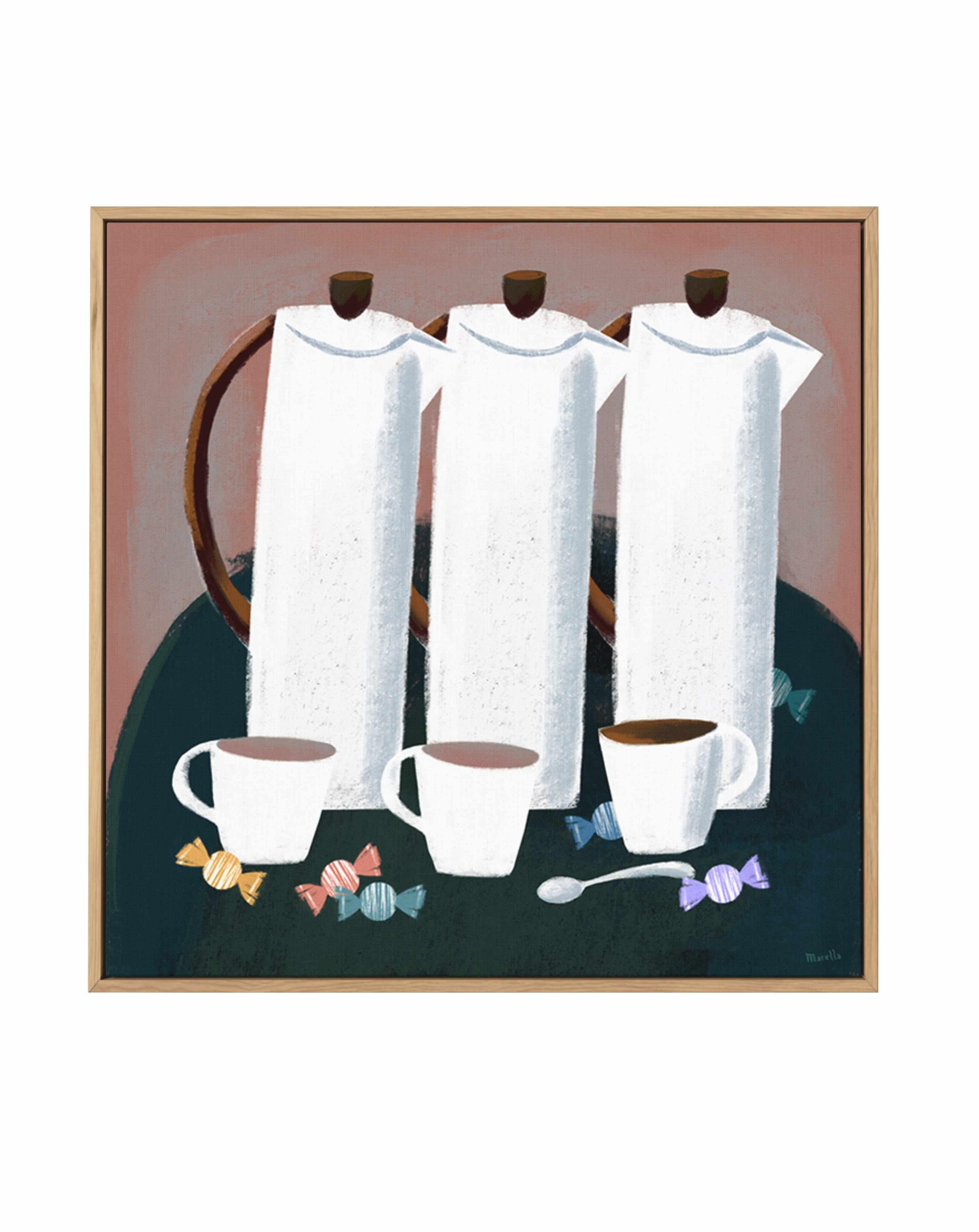 Three Coffee Jugs by Marco Marella | Framed Canvas Art Print from Olive et Oriel where you can shop wallpaper and artworks online