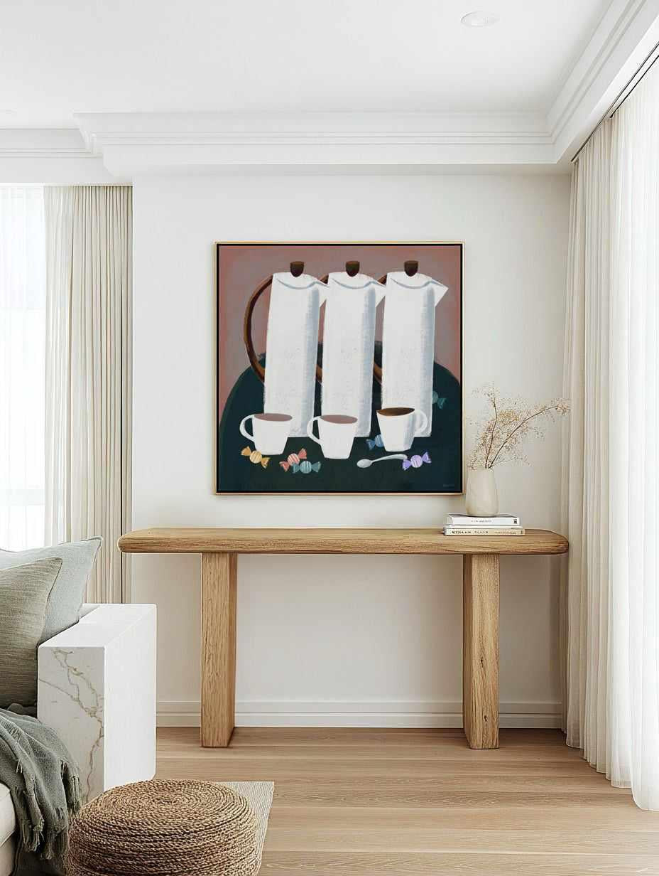 Three Coffee Jugs by Marco Marella | Framed Canvas Art Print from Olive et Oriel where you can shop wallpaper and artworks online