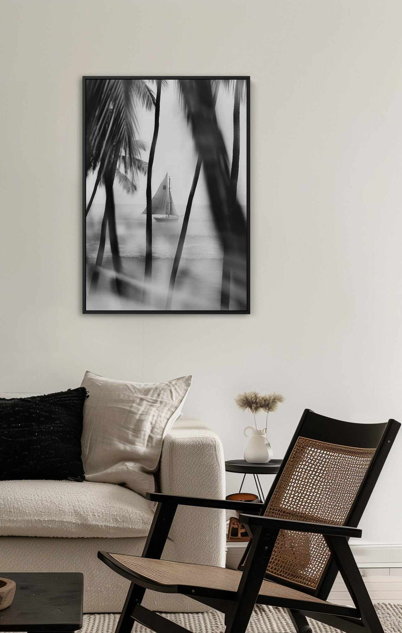 Through the Palms | Framed Canvas Art Print