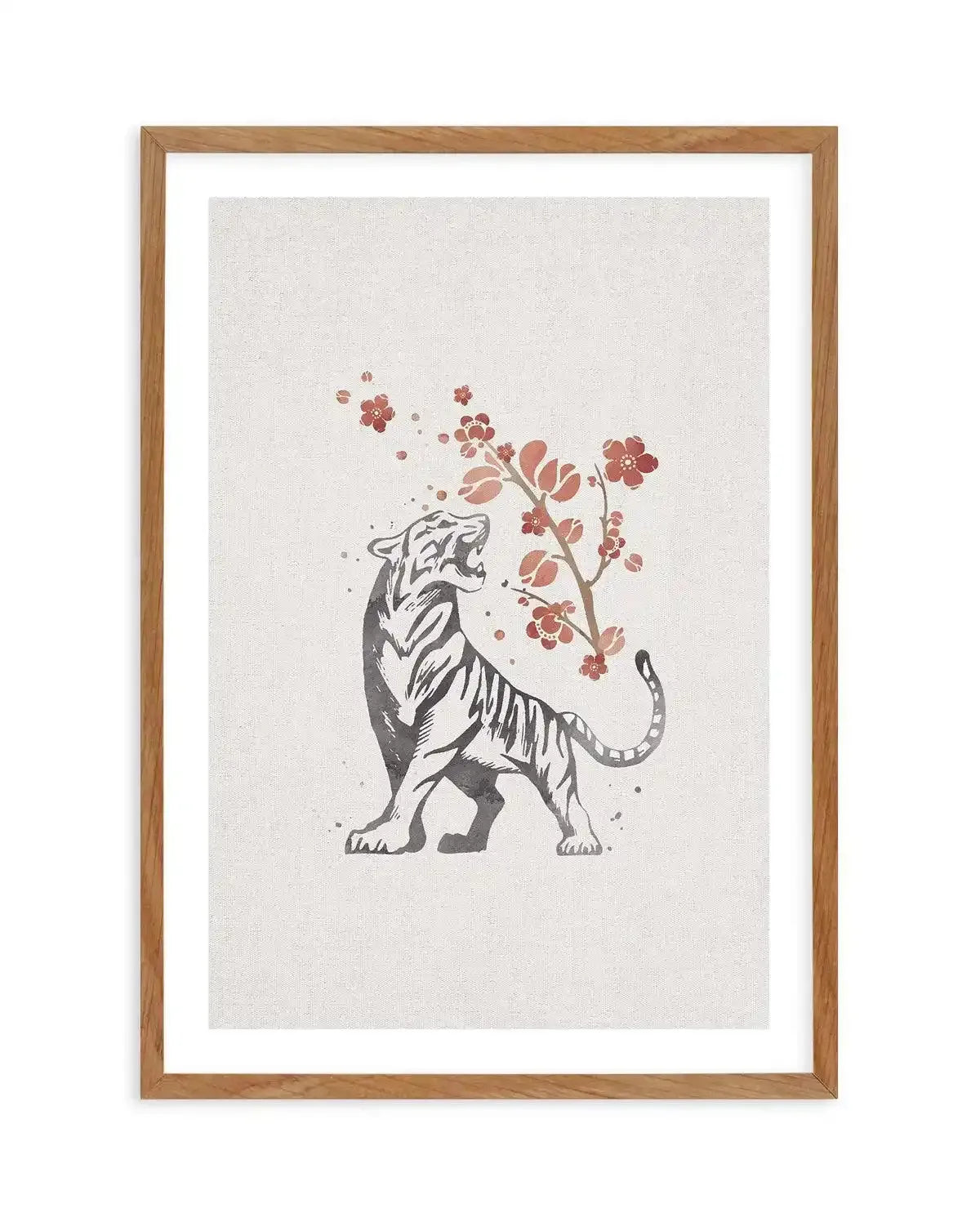 Tiger in Cherry Blossoms I Art Print-PRINT-Olive et Oriel-Olive et Oriel-50x70 cm | 19.6" x 27.5"-Walnut-With White Border-Buy-Australian-Art-Prints-Online-with-Olive-et-Oriel-Your-Artwork-Specialists-Austrailia-Decorate-With-Coastal-Photo-Wall-Art-Prints-From-Our-Beach-House-Artwork-Collection-Fine-Poster-and-Framed-Artwork