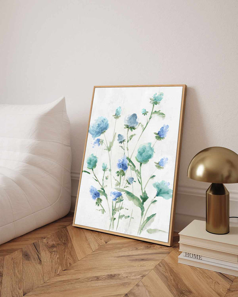 Tinted Blue Petals II | Framed Canvas Art Print