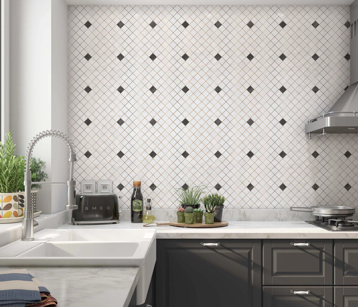 Tiny Check Marble Wallpaper from Olive et Oriel where you can shop wallpaper and artworks online