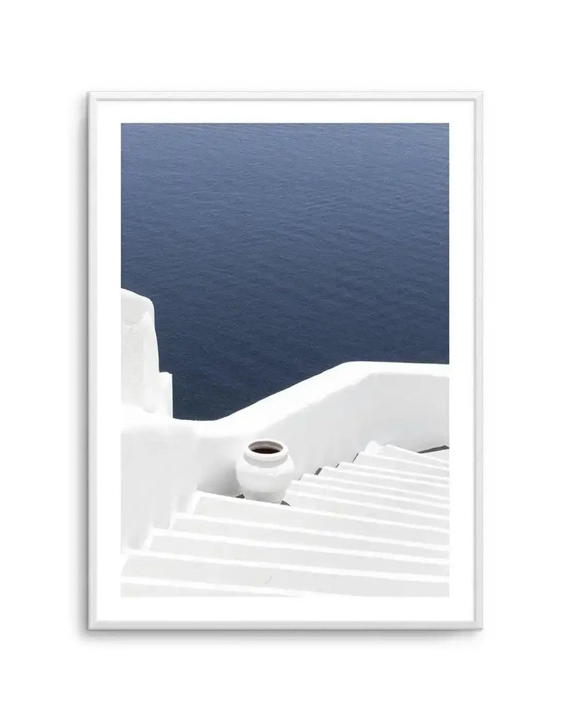 To The Sea | Santorini Art Print-Shop Greece Wall Art Prints Online with Olive et Oriel - Our collection of Greek Islands art prints offer unique wall art including blue domes of Santorini in Oia, mediterranean sea prints and incredible posters from Milos and other Greece landscape photography - this collection will add mediterranean blue to your home, perfect for updating the walls in coastal, beach house style. There is Greece art on canvas and extra large wall art with fast, free shipping acr