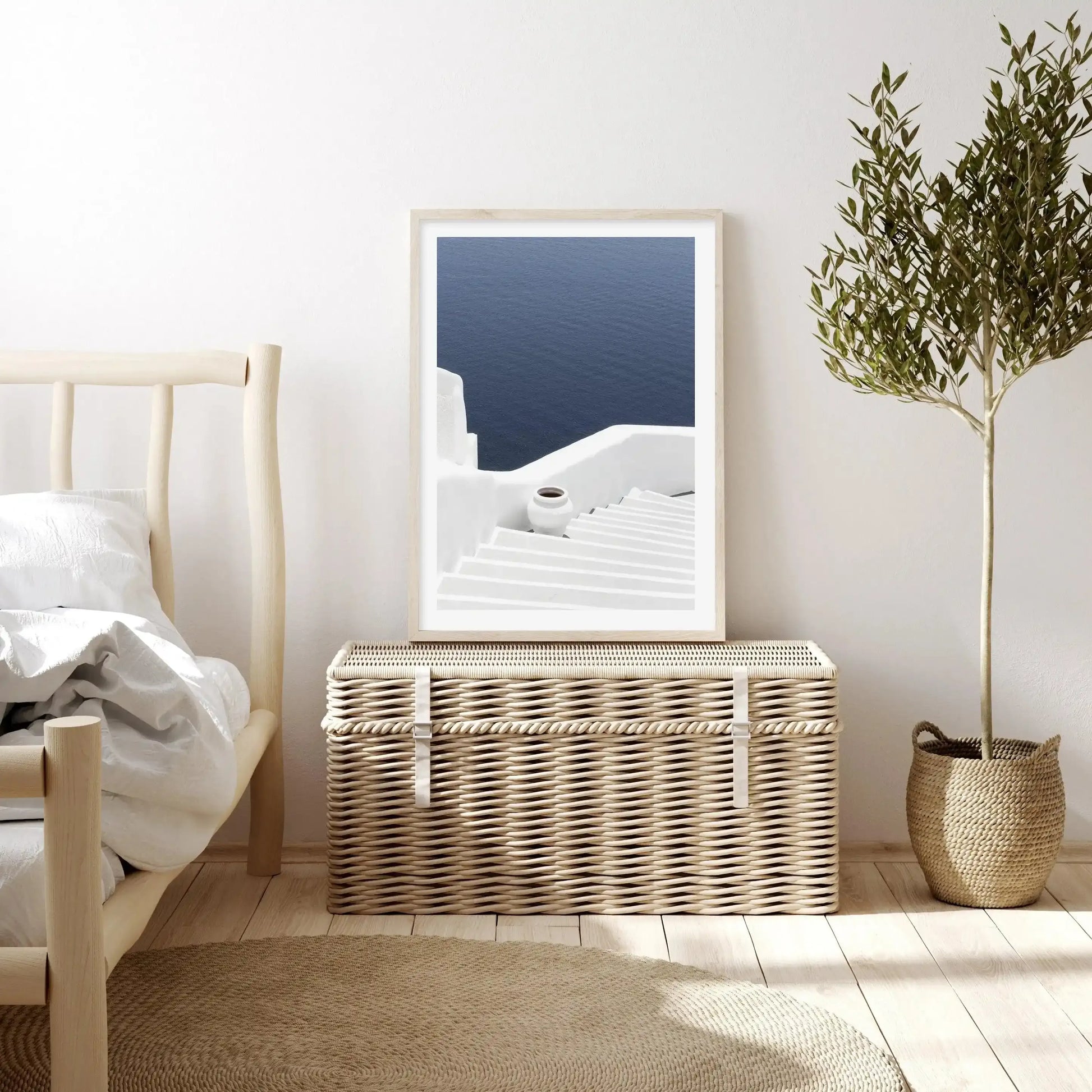 To The Sea | Santorini Art Print-Shop Greece Wall Art Prints Online with Olive et Oriel - Our collection of Greek Islands art prints offer unique wall art including blue domes of Santorini in Oia, mediterranean sea prints and incredible posters from Milos and other Greece landscape photography - this collection will add mediterranean blue to your home, perfect for updating the walls in coastal, beach house style. There is Greece art on canvas and extra large wall art with fast, free shipping acr