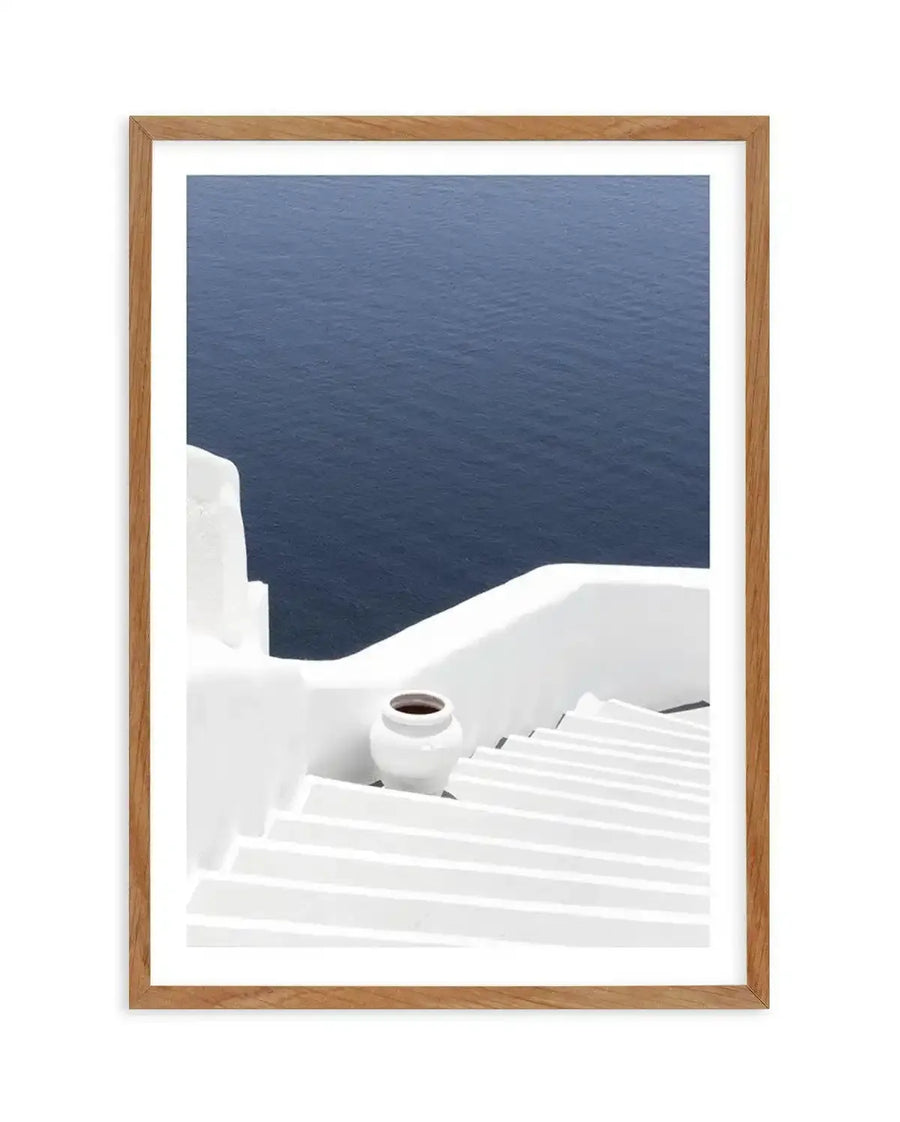 To The Sea | Santorini Art Print-Shop Greece Wall Art Prints Online with Olive et Oriel - Our collection of Greek Islands art prints offer unique wall art including blue domes of Santorini in Oia, mediterranean sea prints and incredible posters from Milos and other Greece landscape photography - this collection will add mediterranean blue to your home, perfect for updating the walls in coastal, beach house style. There is Greece art on canvas and extra large wall art with fast, free shipping acr
