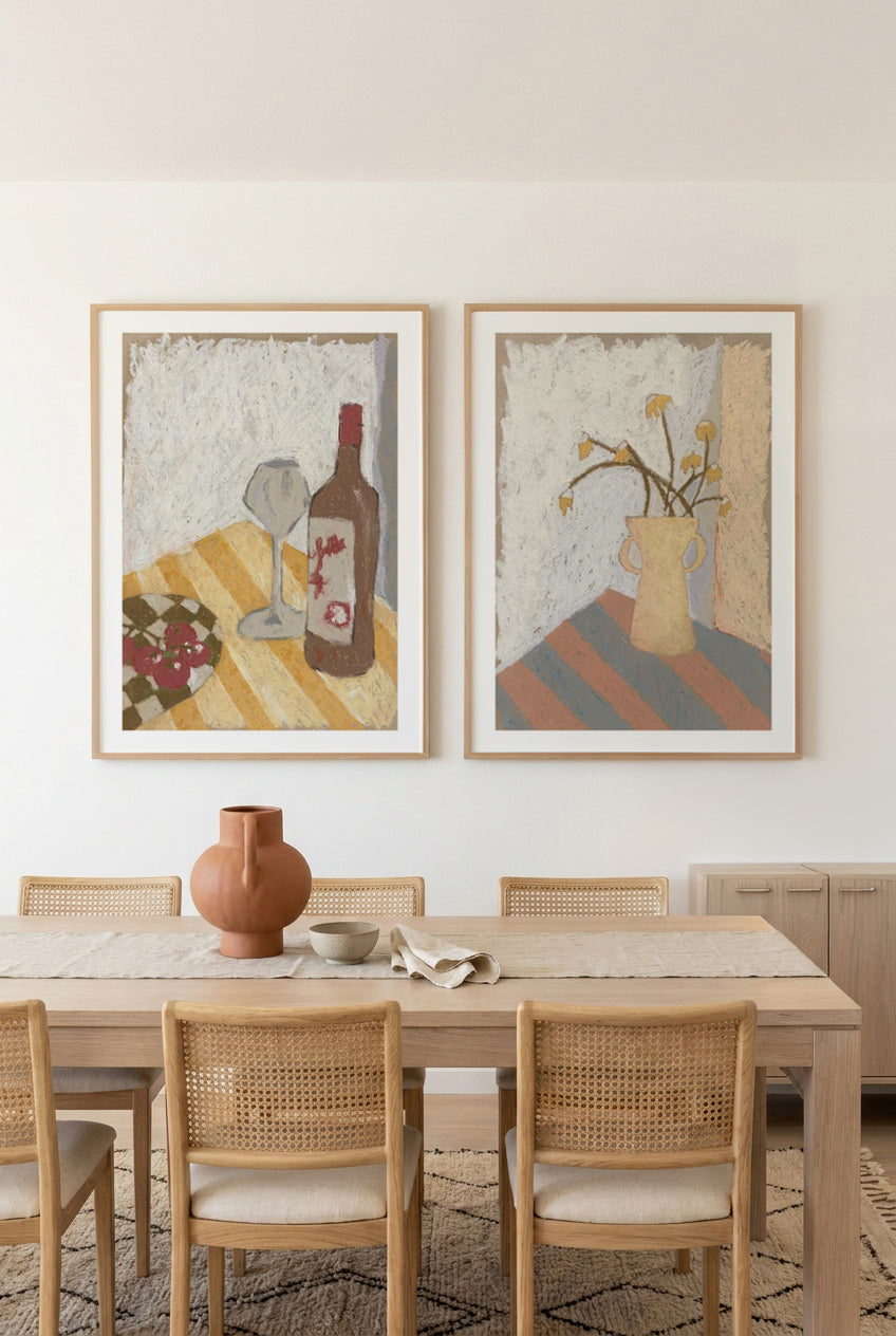 Tomatoes and Wine & Daisies Art Print Set of 2 | Matching Wall Art