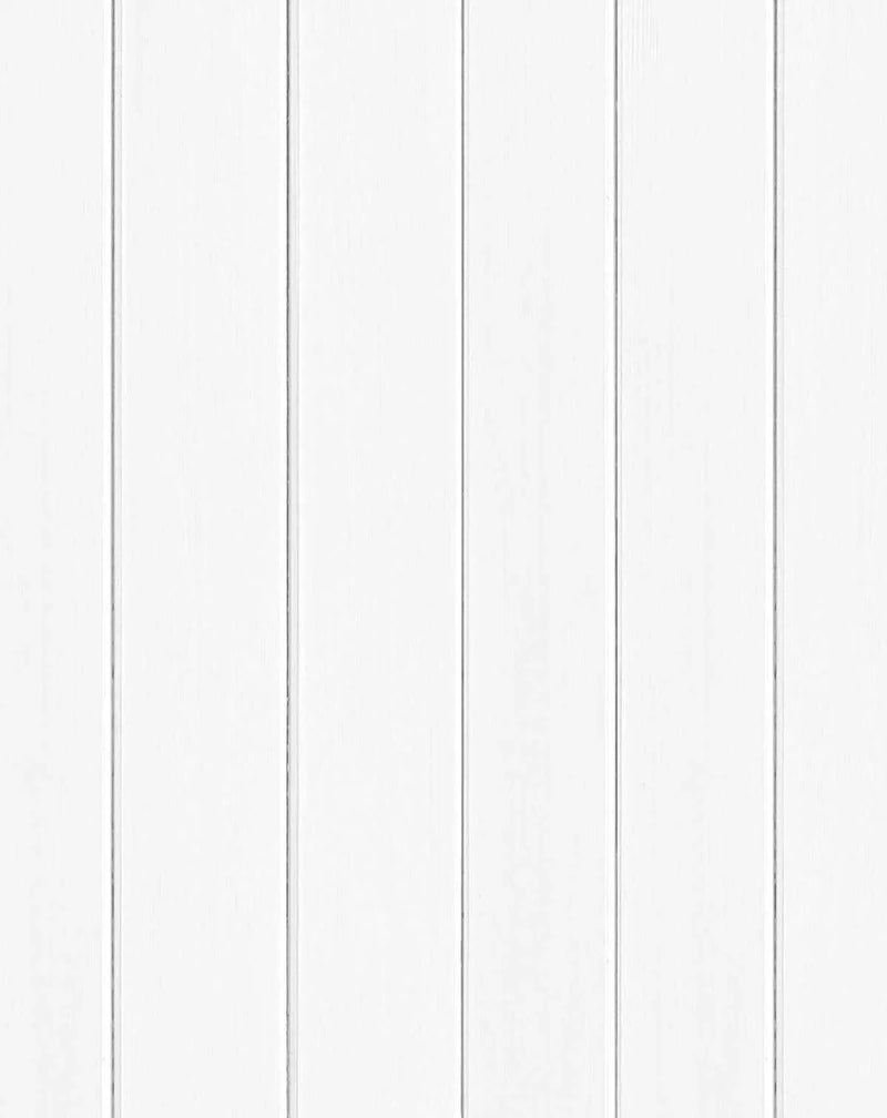 Peel and stick wallpaper featuring a repeating pattern of vertical tongue and groove wood panels in a light grey colour. The design has a subtle wood grain texture and visible panel lines.
